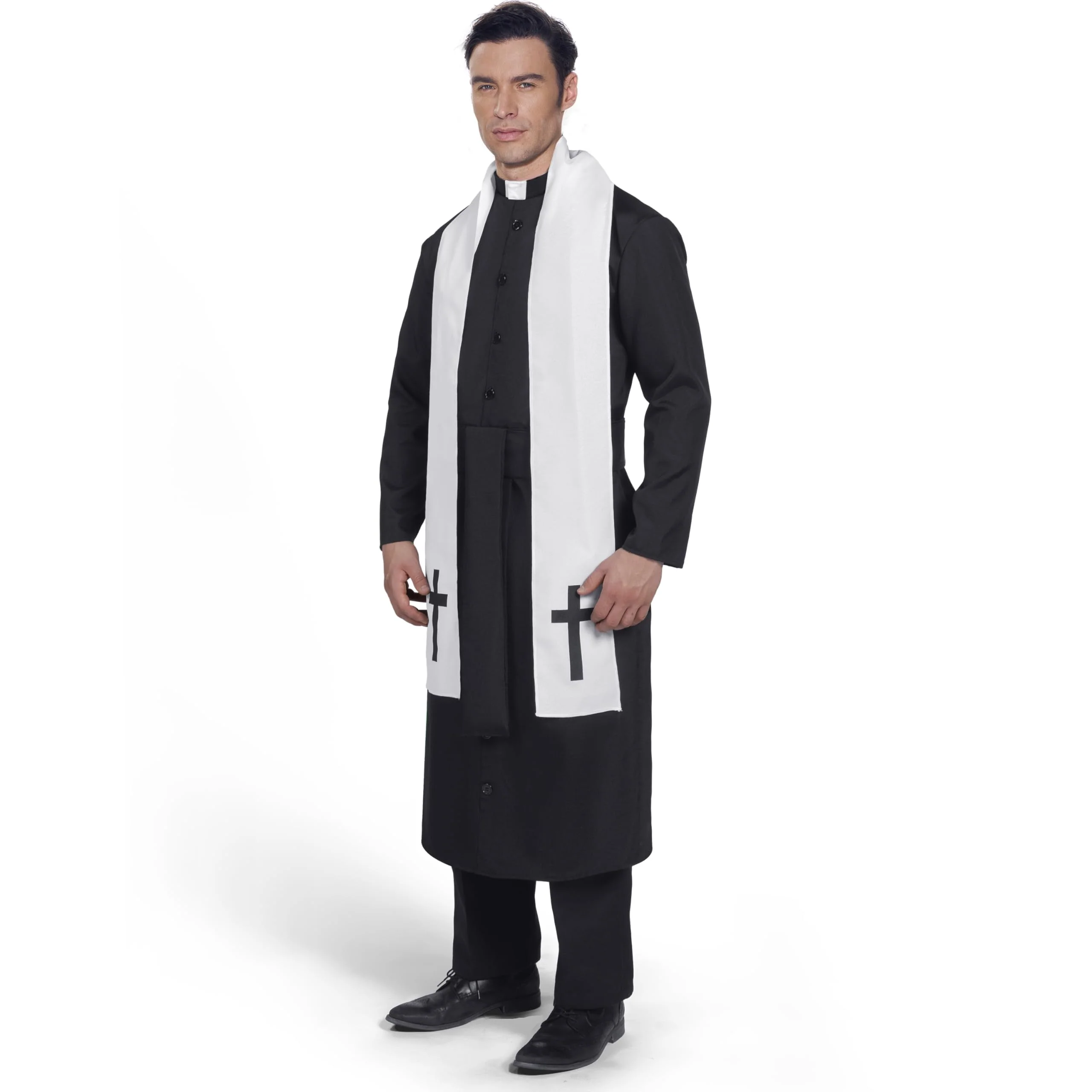 Joyfy Men's Priest Costume Black Priest Father Robe Stole for Halloween Party Dress up Cosplay - Image 4 Joyfy Men's Priest Costume Black Priest Father Robe Stole for Halloween Party Dress up Cosplay - Image 4