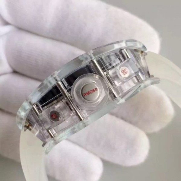 Replica Richard Mille RM011 Transparent Case White Bezel Skeleton Dial White Rubber Strap A7750 - Top club