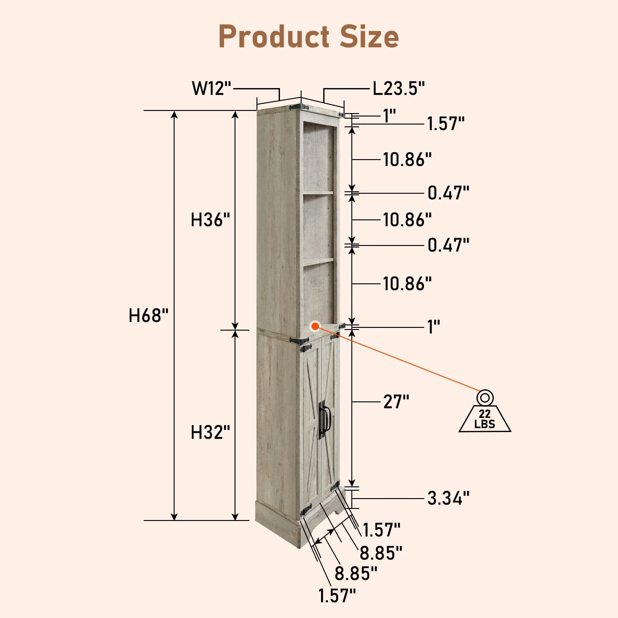 OKD Farmhouse Tall Corner Cabinet with Barn Door & Adjustable Shelves, 68" Rustic Wood Corner Cabinet with Storage Cabinet for Bathroom, Kitchen, Antique White - Image 23