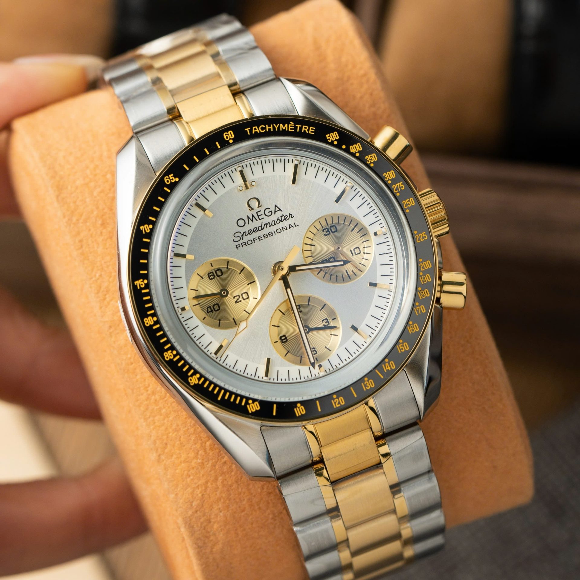 Omega SpeedMaster MoonWatch Chronogarph Demi Gold Replica Watch 42mm - Elite Watch Atelier
