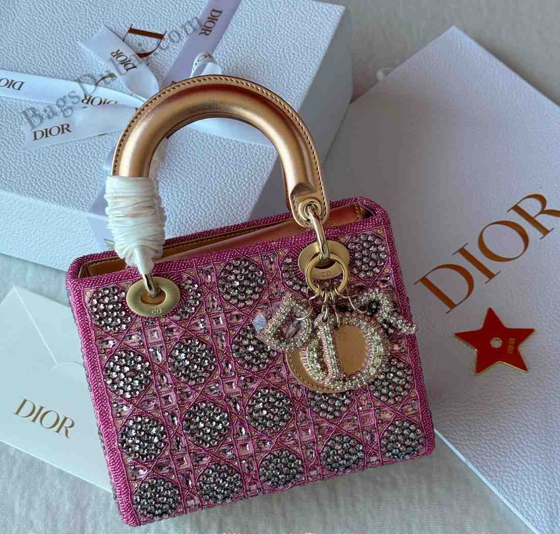 Dior Mini Lady Dior Cannage Crystal Satin Embroidered Bag In Dubai