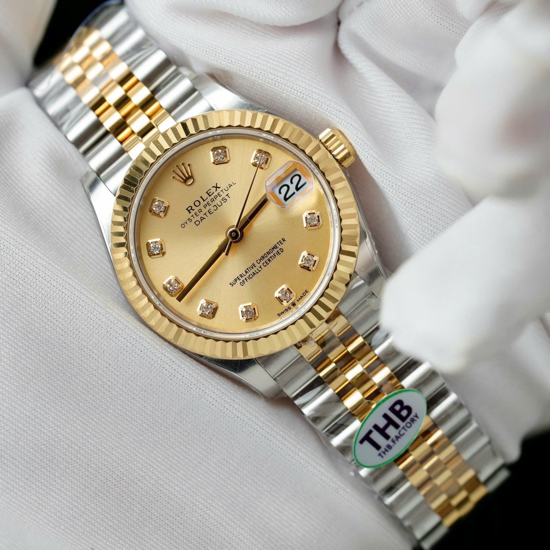 Rolex DateJust Luxury Replica Watch Yellow Champagne Dial THB Factory 31mm - Top club