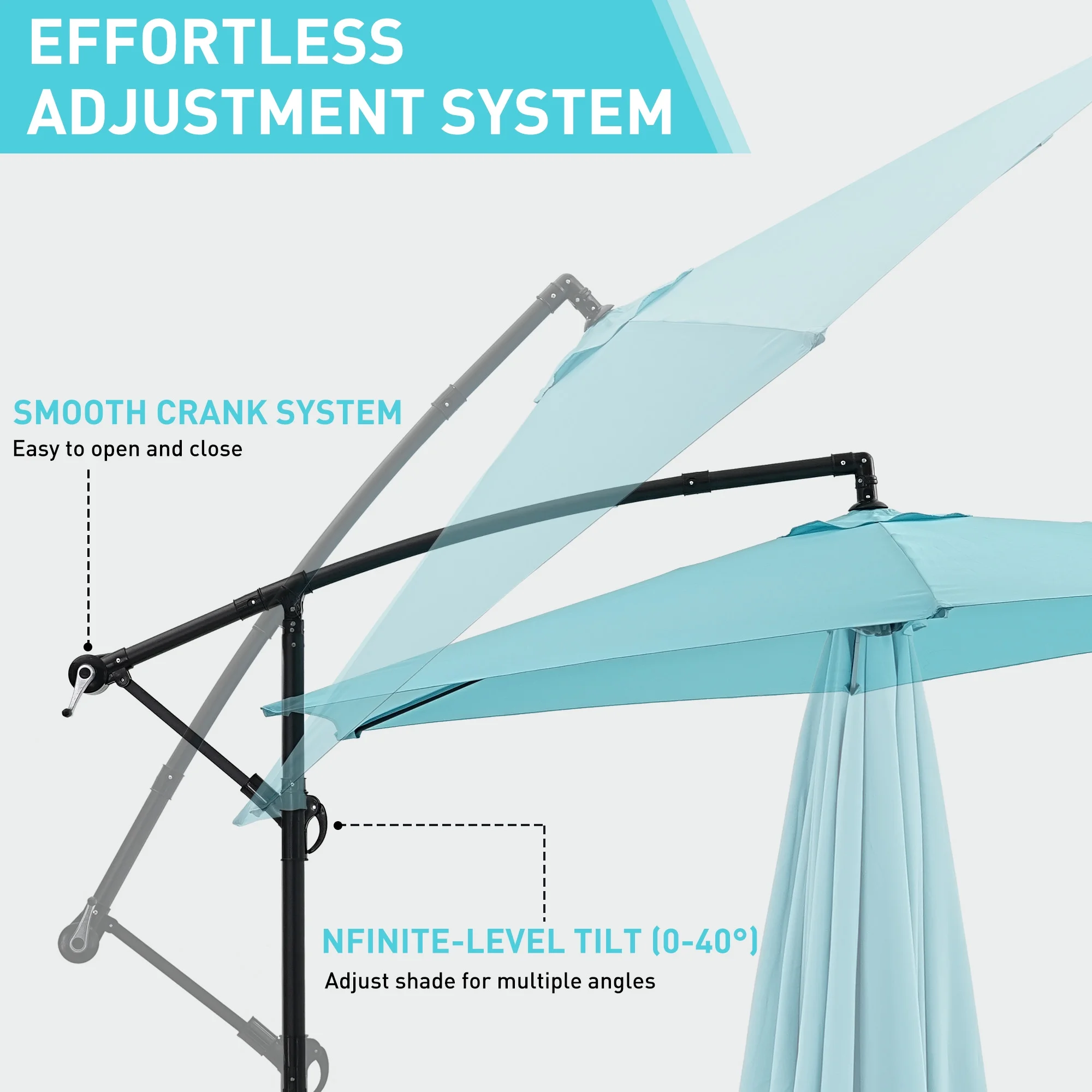 Ainfox 10ft Cantilever Patio Umbrella with Lights, Offset Market Umbrella with Sandbags Weighted Base and Cross Base,Khaki - Image 42