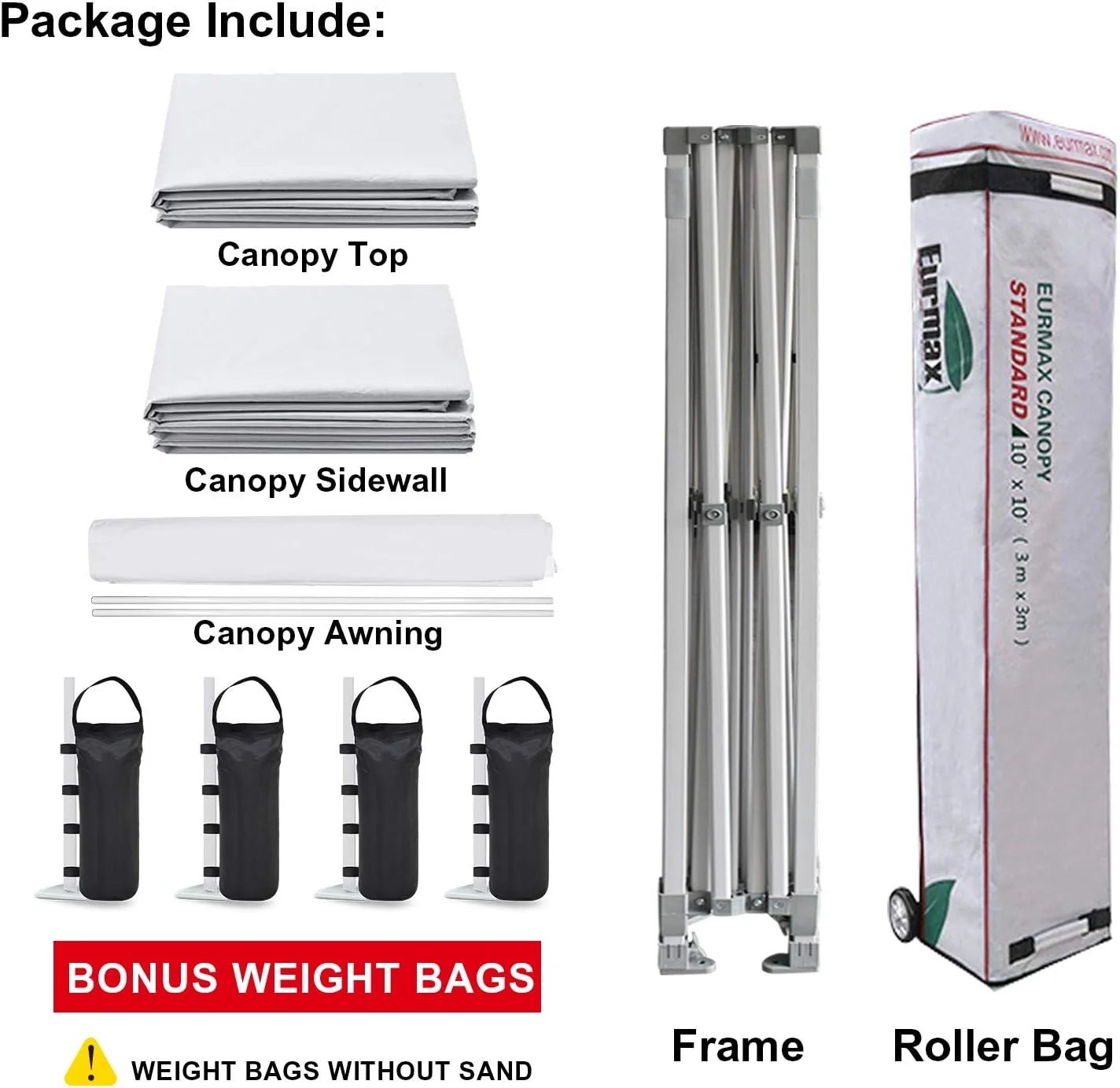 Eurmax USA 10 x 10 Pop-Up Commercial Canopy Tent With 4 Sidewalls, Roller Bag And Awning - Image 8 Eurmax USA 10 x 10 Pop-Up Commercial Canopy Tent With 4 Sidewalls, Roller Bag And Awning - Image 8