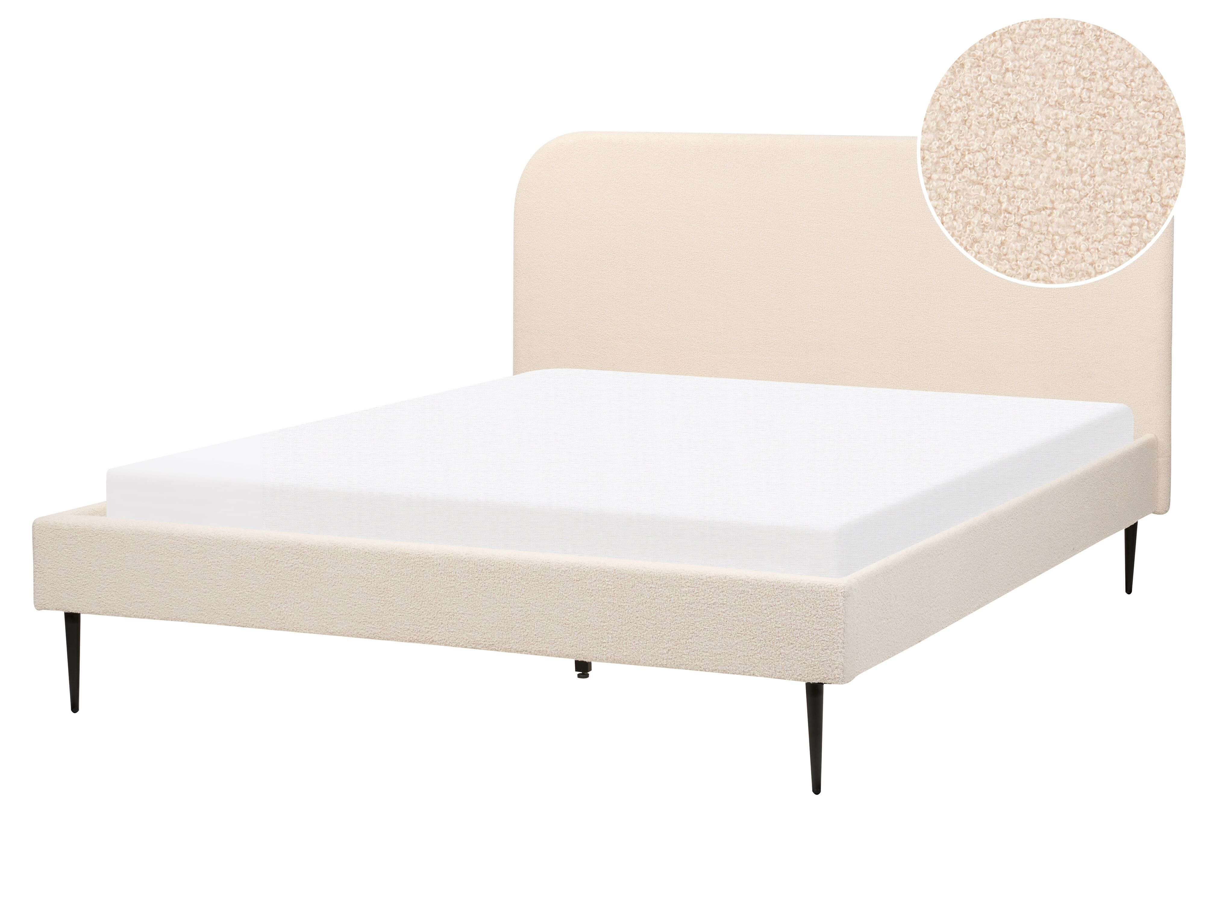 Bed Boucle FLAYAT 160 x 200 cm (EU King Size) Light Beige