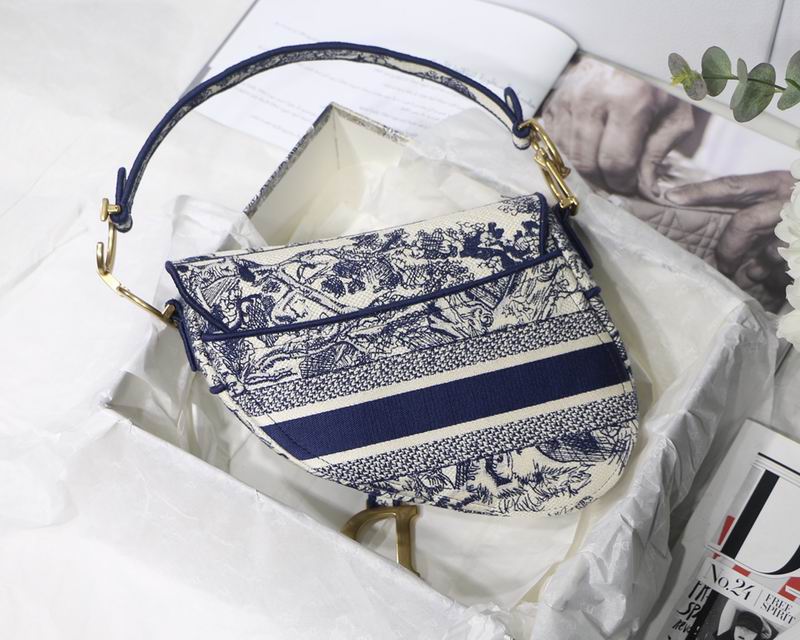 Saddle Bag Blue Toile de Jouy Embroidery – DB0741:1High-quality replica