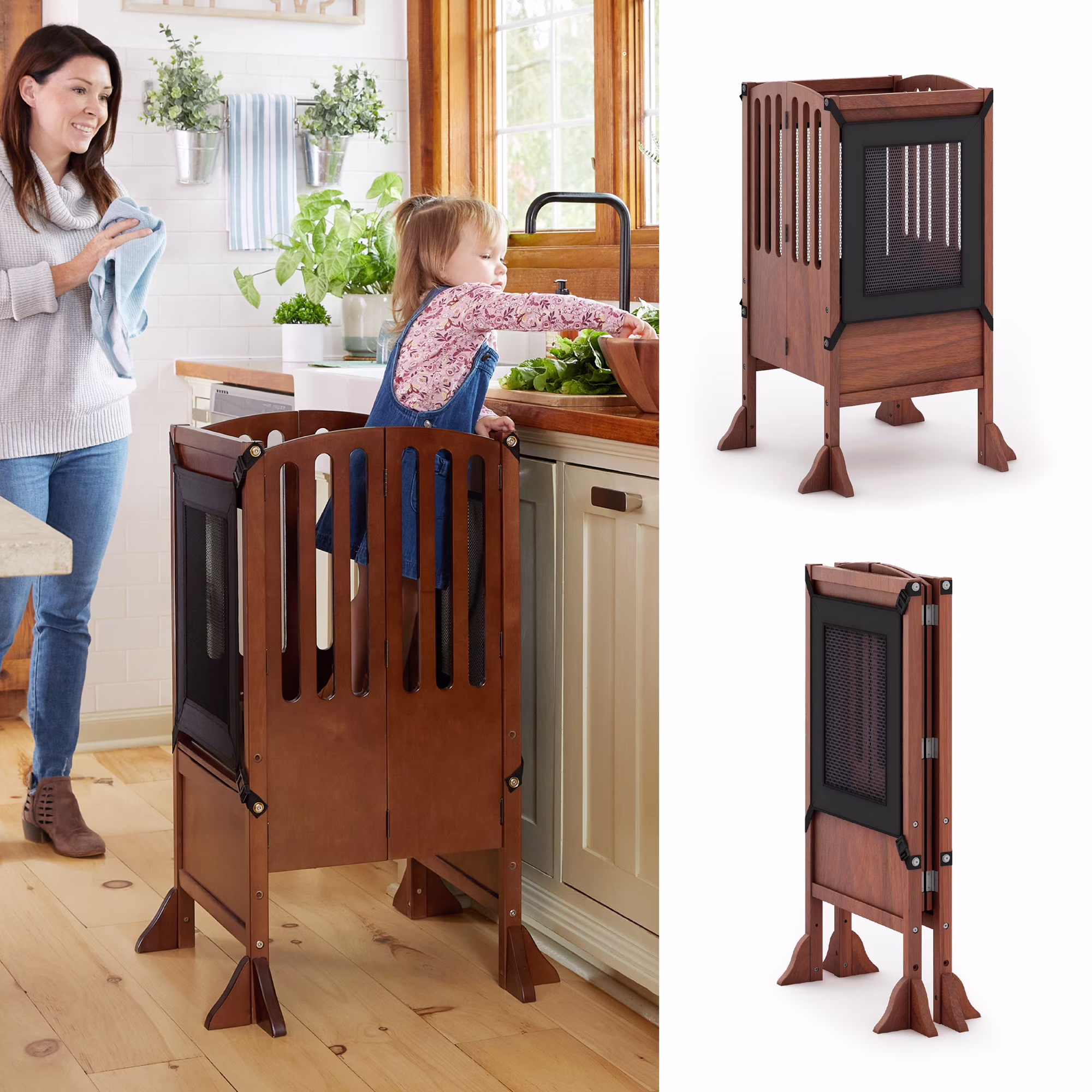 Guidecraft Contemporary Kitchen Helper Step Stool - White: Adjustable, Folding Montessori Toddler Tower - Safety Learning Furniture - Image 11