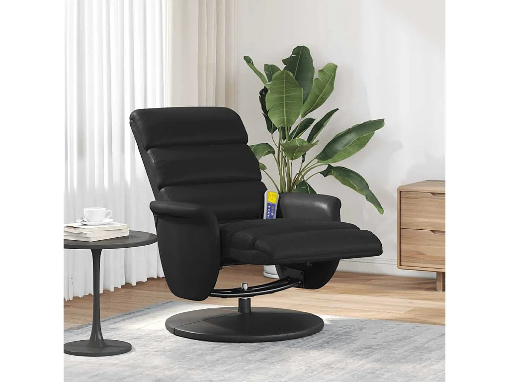 Fauteuil inclinable-Fauteuil salon de massage repose-pieds noir similicuir SHL3025