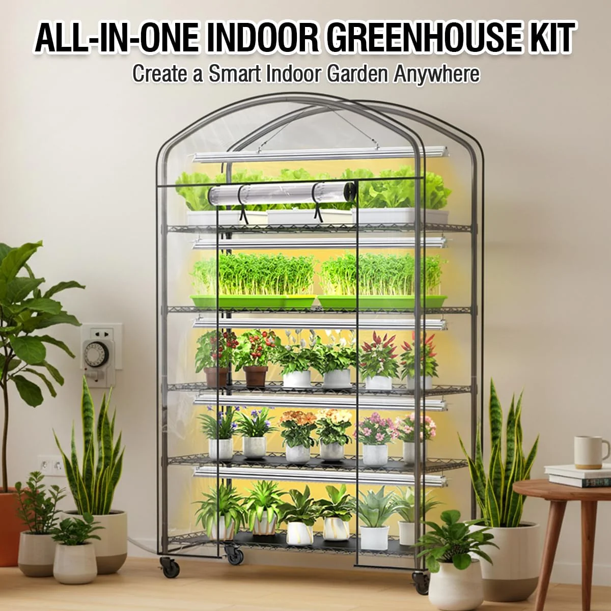 5-Tier Metal Indoor Greenhouse With Grow Lights And PVC Cover - 49 x 21.6 x 79 inch - Image 6 5-Tier Metal Indoor Greenhouse With Grow Lights And PVC Cover - 49 x 21.6 x 79 inch - Image 6