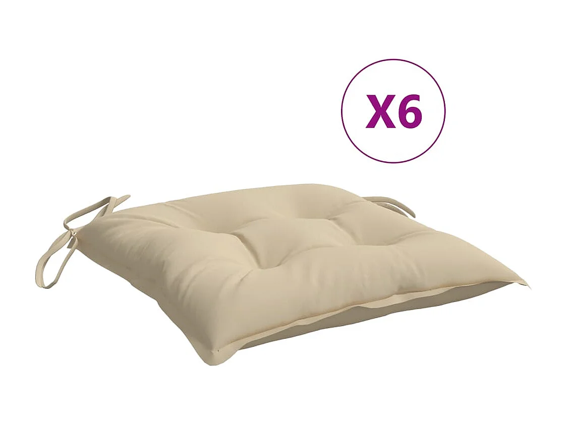 Coussins de chaise lot de 6 beige 40x40x7 cm tissu oxford