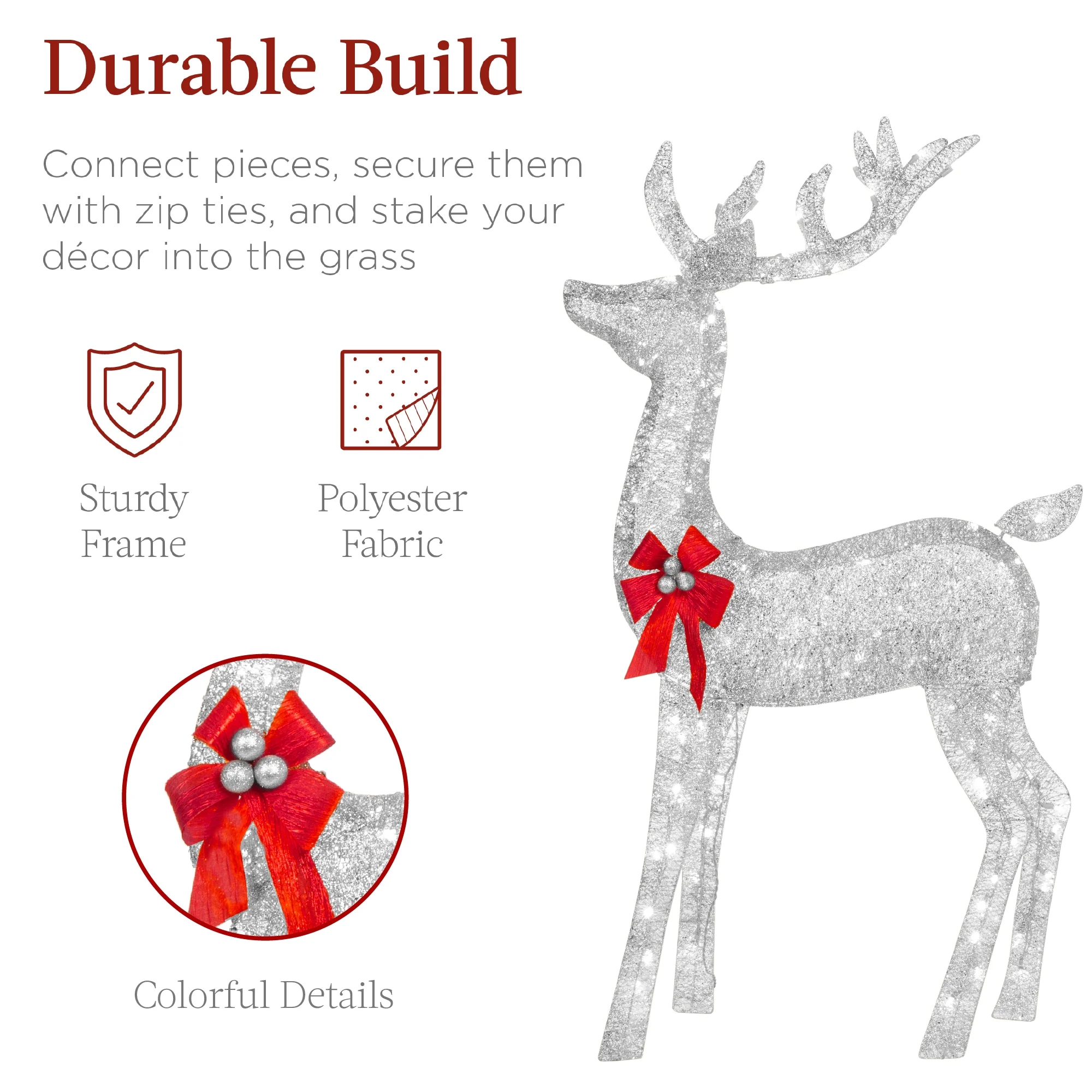 Best Choice Products 6.5ft 3-Piece Lighted Christmas Deer Set Outdoor Yard Decoration w/ 385 LED Lights, Stakes - Gold - Image 15