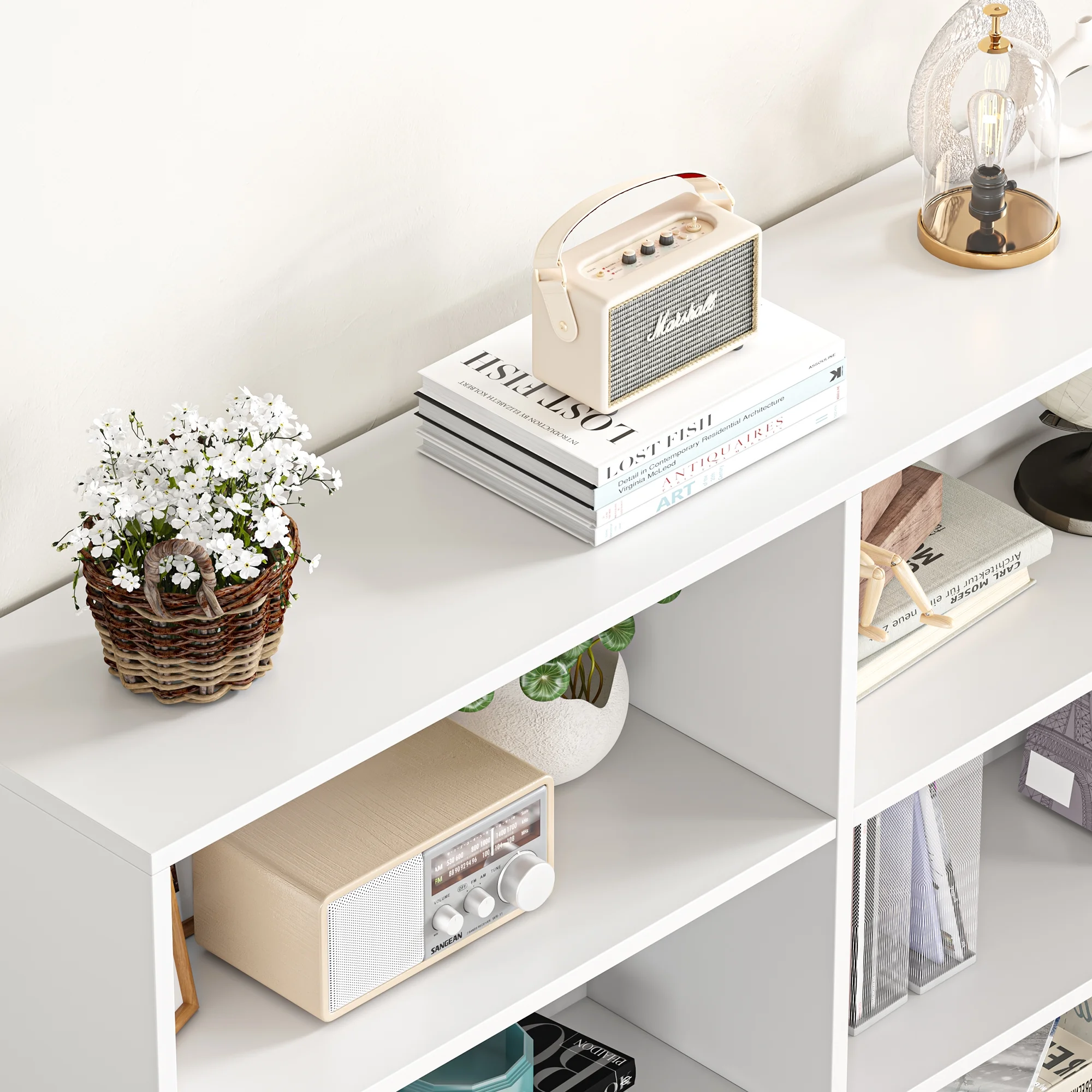 Homfa 74.3�� Double Wide 6-Tier Bookcase, Extra Large Wooden Freestanding Display Bookshelf for Home Office Living Room, White - Image 12