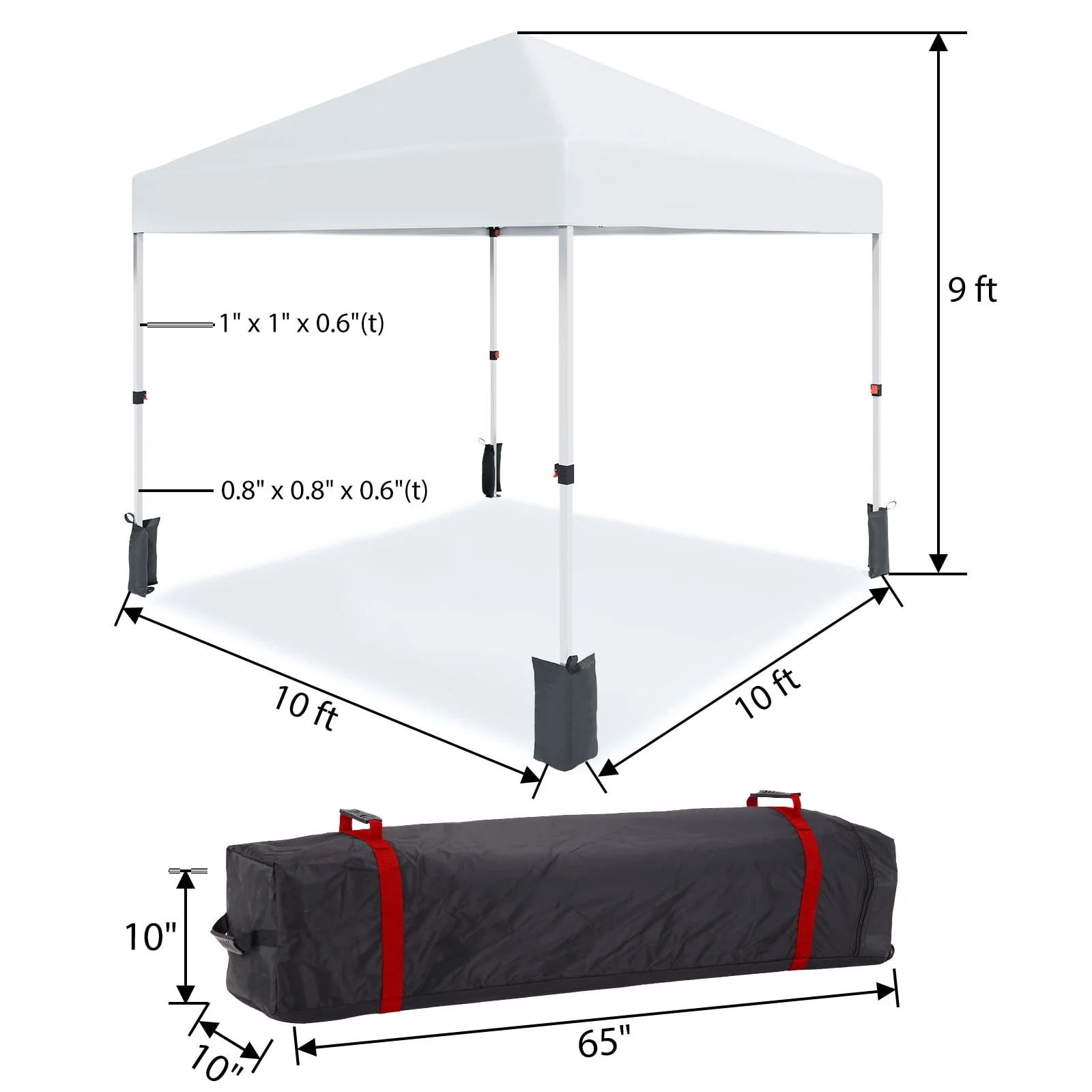 Luku 10x10ft Instant Pop-Up Canopy Tent with Patented Center Lock System, Portable Wheeled Carry Bag, Adjustable Height Straight Legs for Outdoor, Garden, Market, Patio, Yard