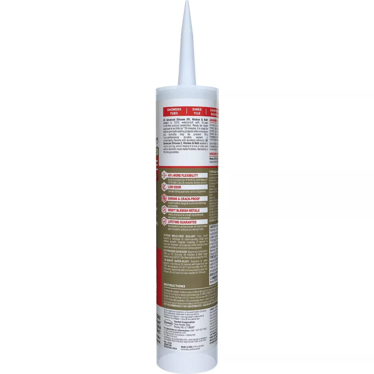 GE Advanced Silicone Kitchen & Bath Sealant, Clear, 10.1 Oz. Cartridge