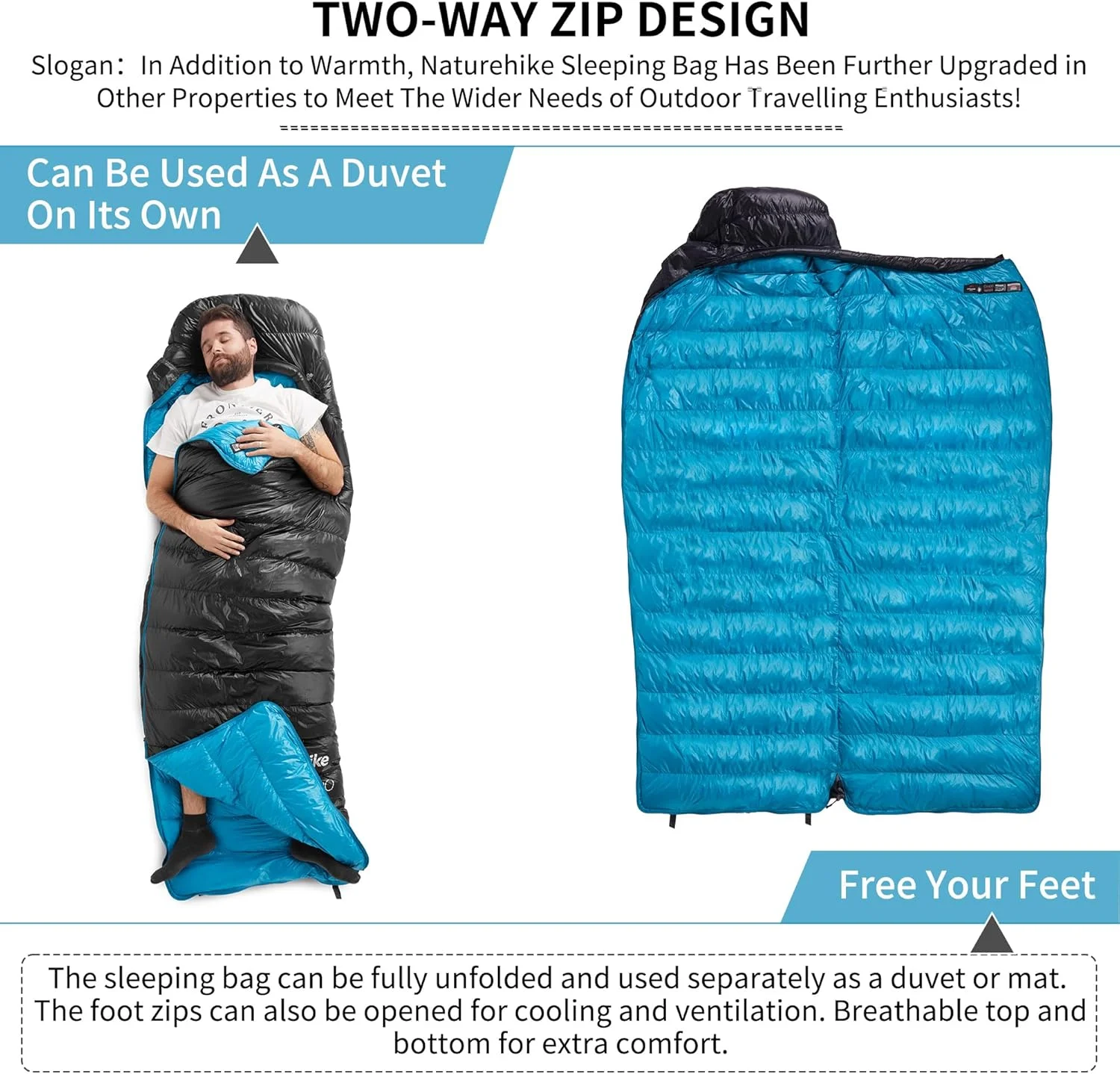 Naturehike Ultralight White Goose Down Sleeping Bag 750/550 Fill Power with Compression Sack - Image 15