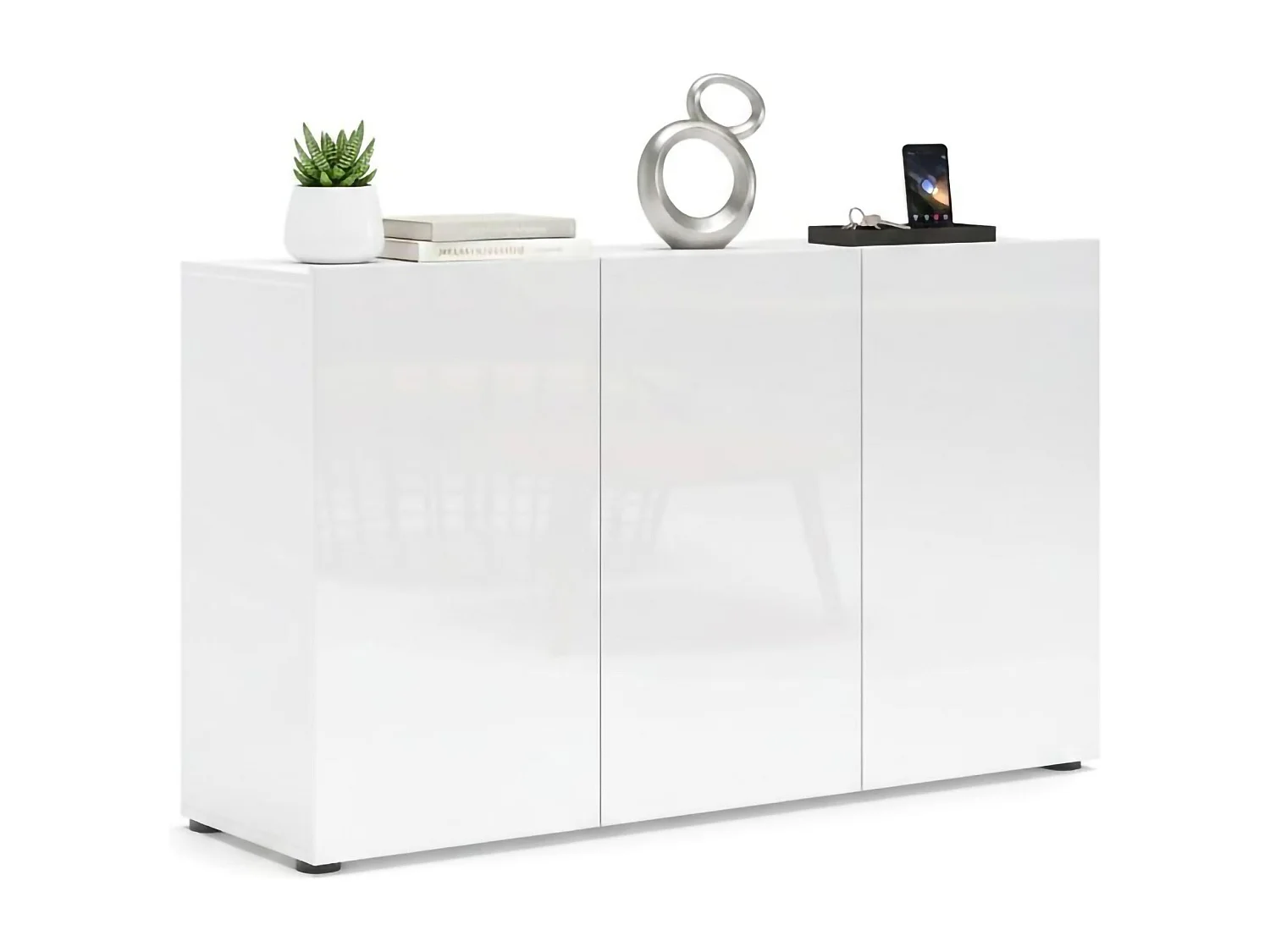 Buffet Polokwane, Buffet du salon, Commode de salon, Garde-manger de cuisine, Made in Italy, 135x38h79 cm, Blanc brillant
