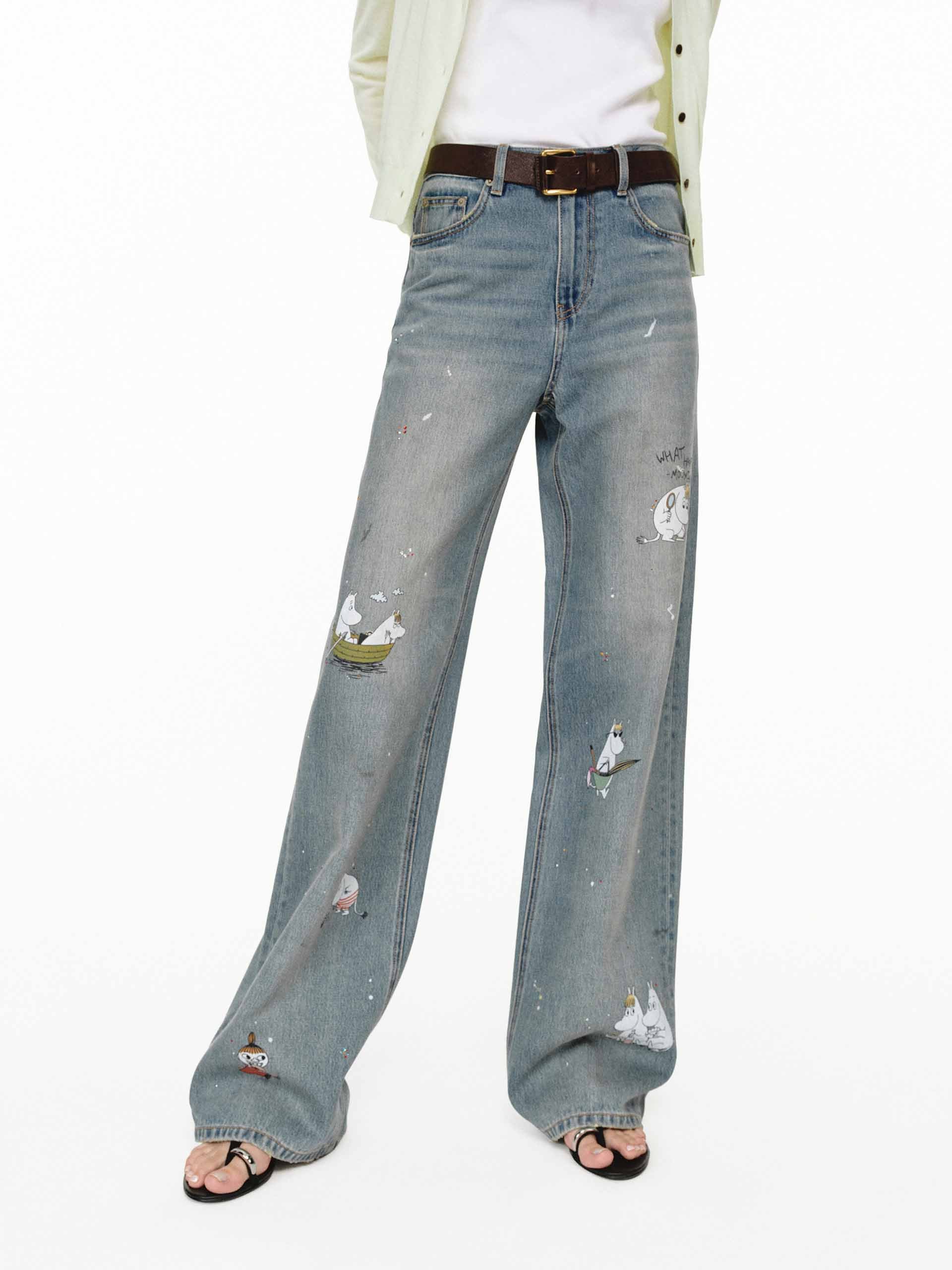 Graffiti Print Straight Jeans