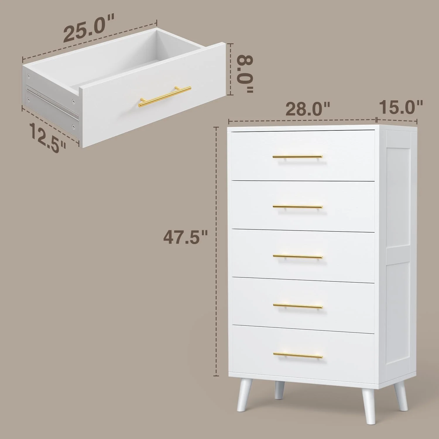 Lofka Queen Bedroom Furniture Set with Wingback Bed Frame, 2-Drawer Nightstand, 5-Drawer Dresser, 6-Drawer Dresser