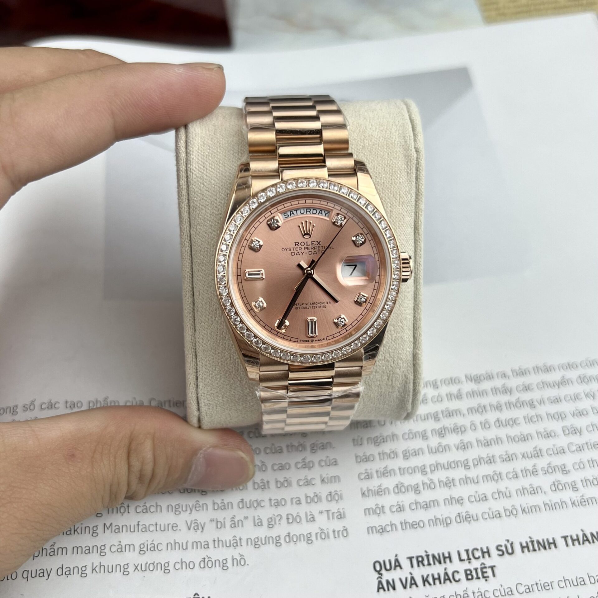 Rolex Clone Watch Day-Date Pink Dial President Strap EW Factory 31mm - Elite Watch Atelier