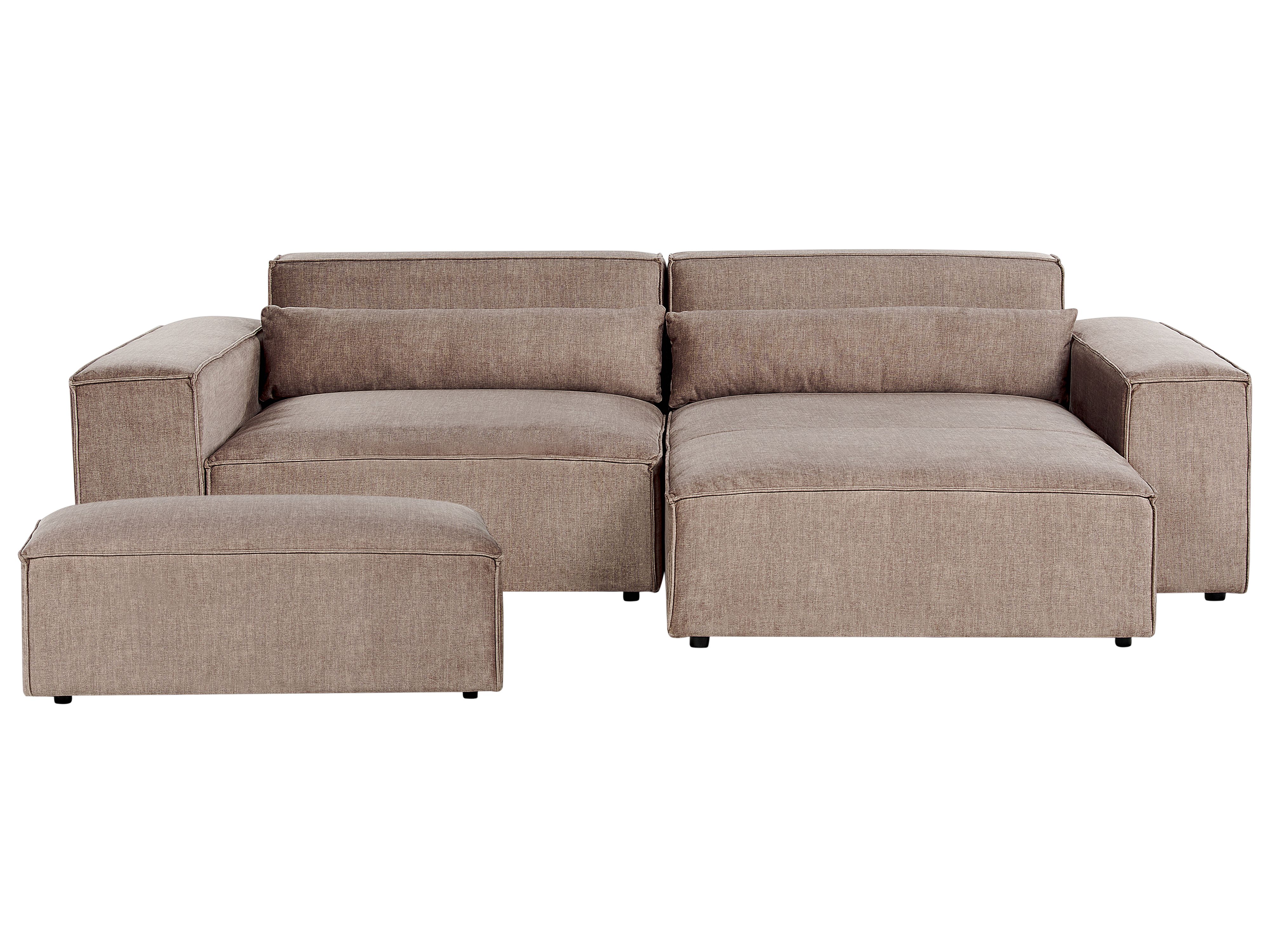 Modular Corner Sofa 3 Seater HELLNAR Fabric Light Brown with Ottoman Left Hand