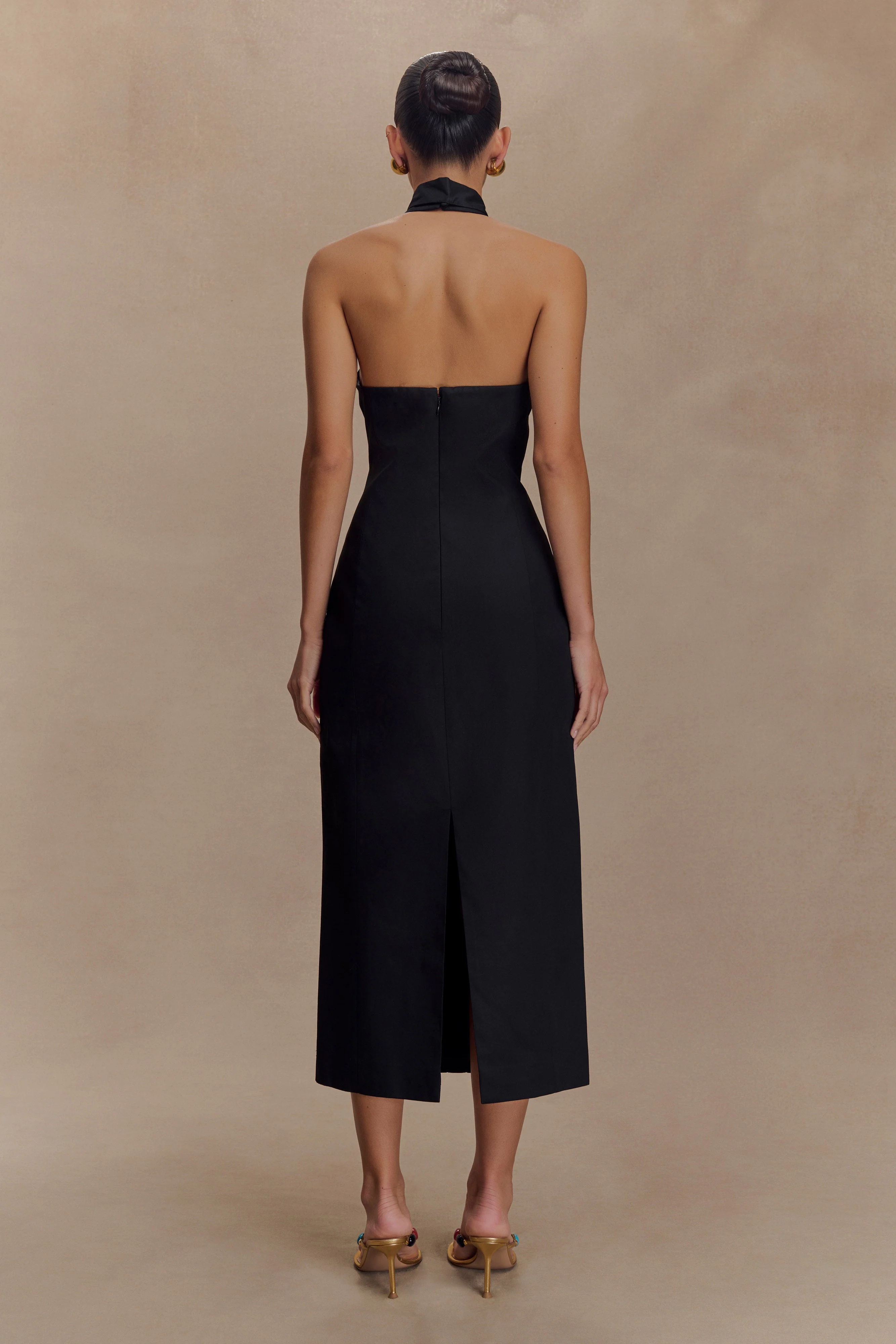 Simona Halter Neck Midi Dress - Black