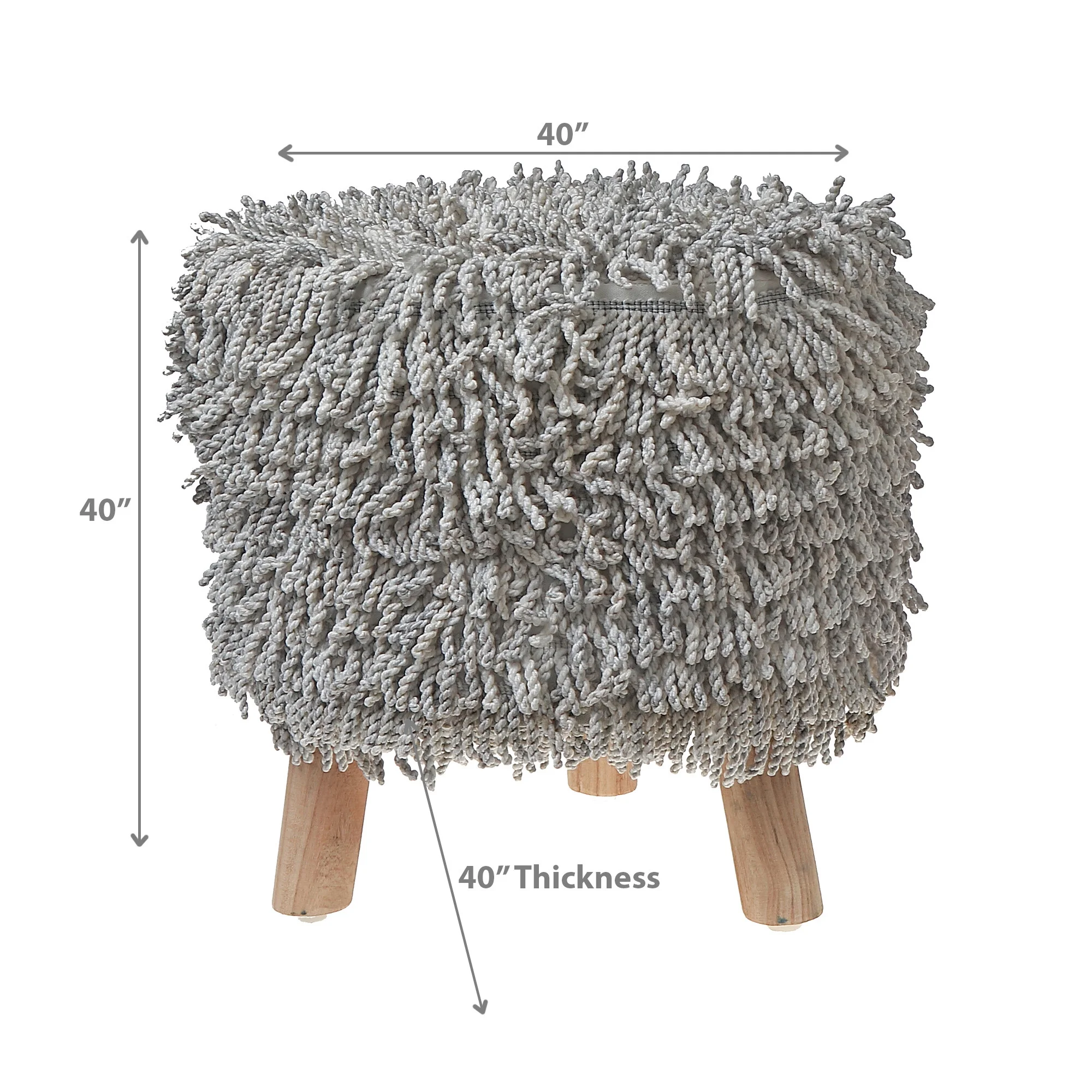Maison Concepts Long Sag Handwoven Pouf Wooden Stand Light Grey (Multi) 40