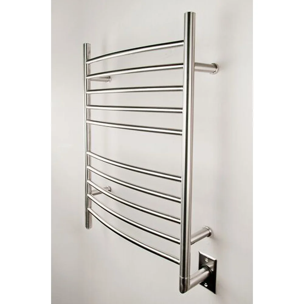 Amba Radiant Hardwired Curved Heated Towel Warmer Rack For Bathroom - Brushed, 150 Watts, 1.3 Amps, 120 Volts