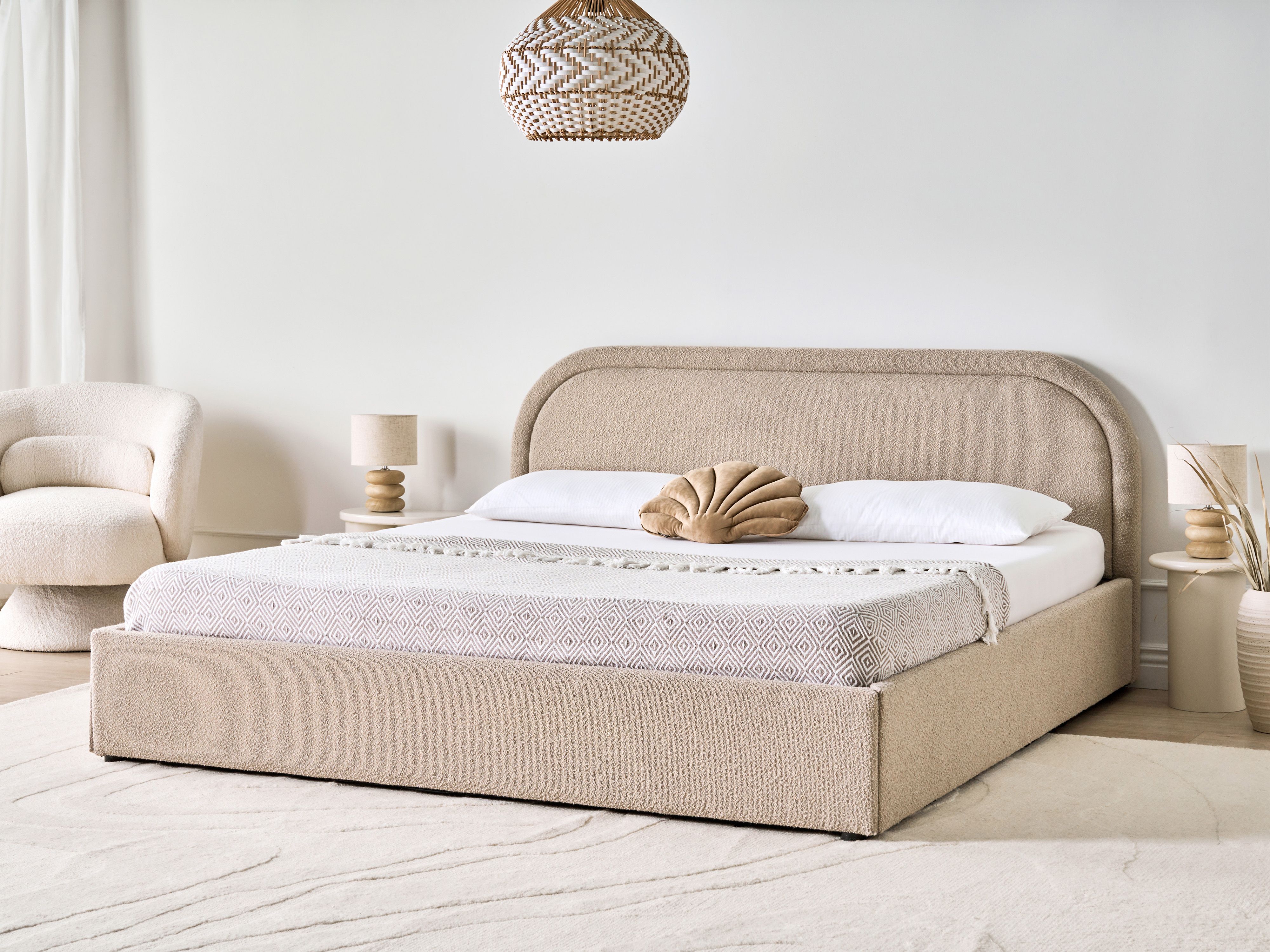 Ottoman Bed Boucle QUILLIEN 180 x 200 cm (EU Super King) Beige