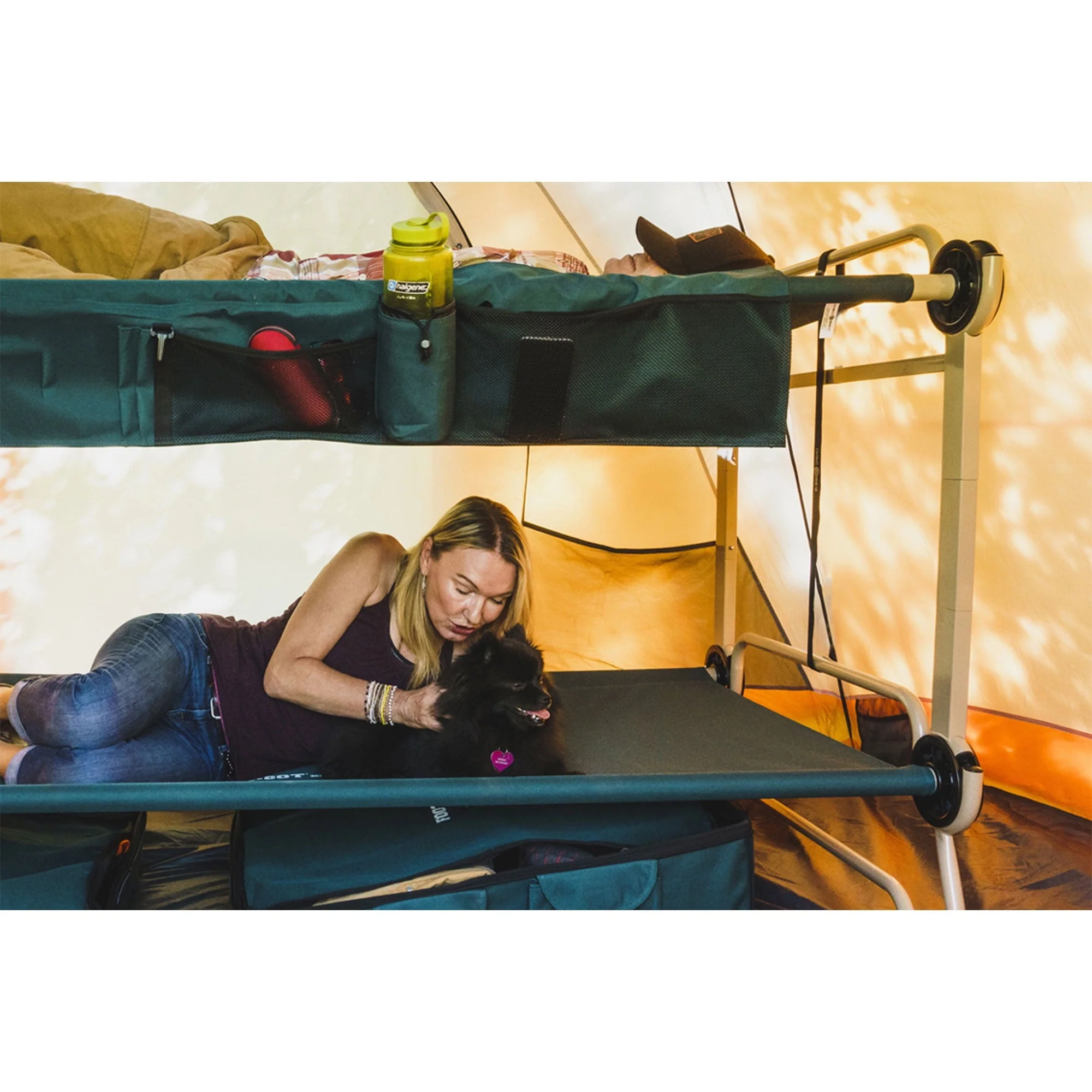 Disc-O-Bed XL Cam-O-Bunk Benchable Double Cot with Storage Organizers, Navy - Image 3