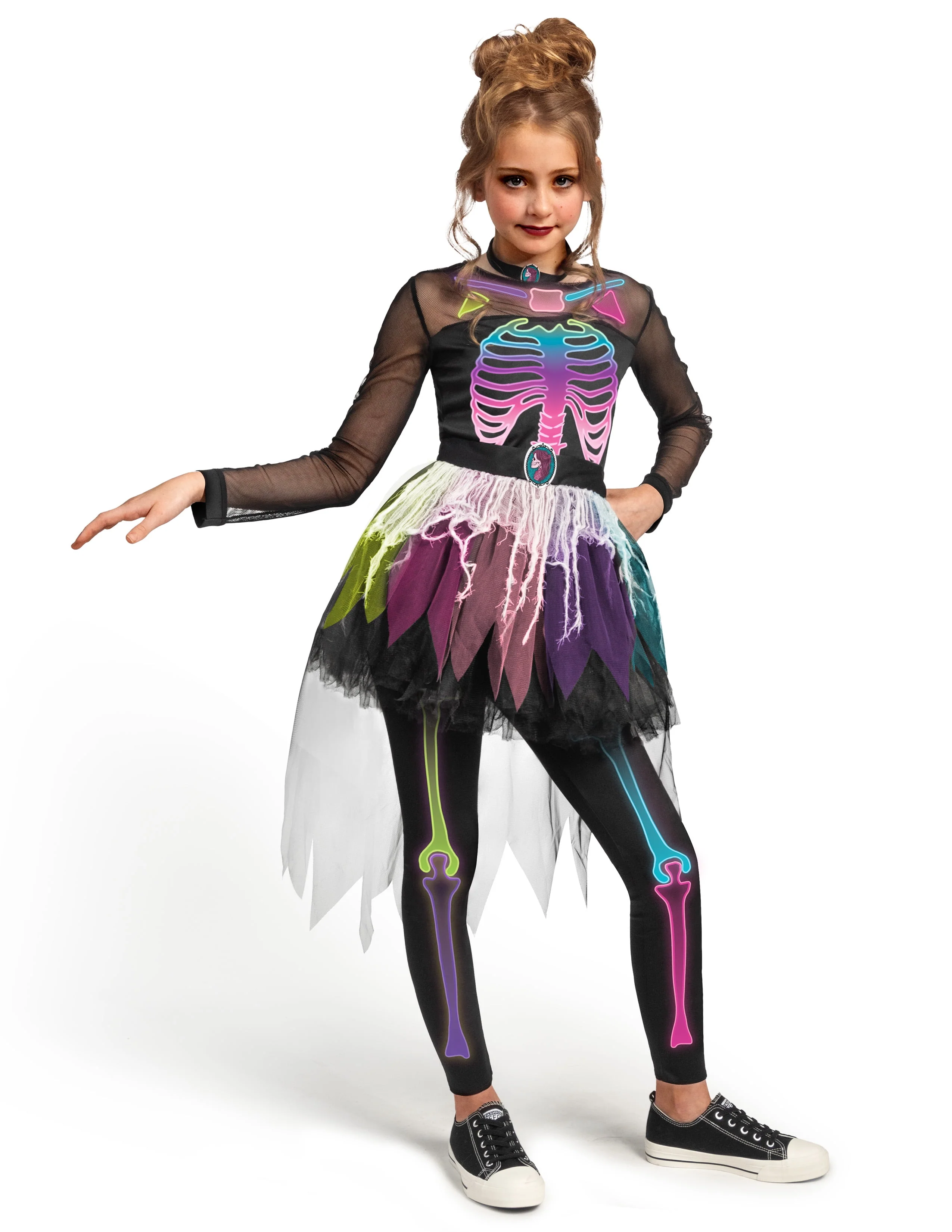 Joyfy Skeleton Tutu Dress for Girls, Skeleton Costume for Kids Halloween Dress Up Party Role Playing Cosplay