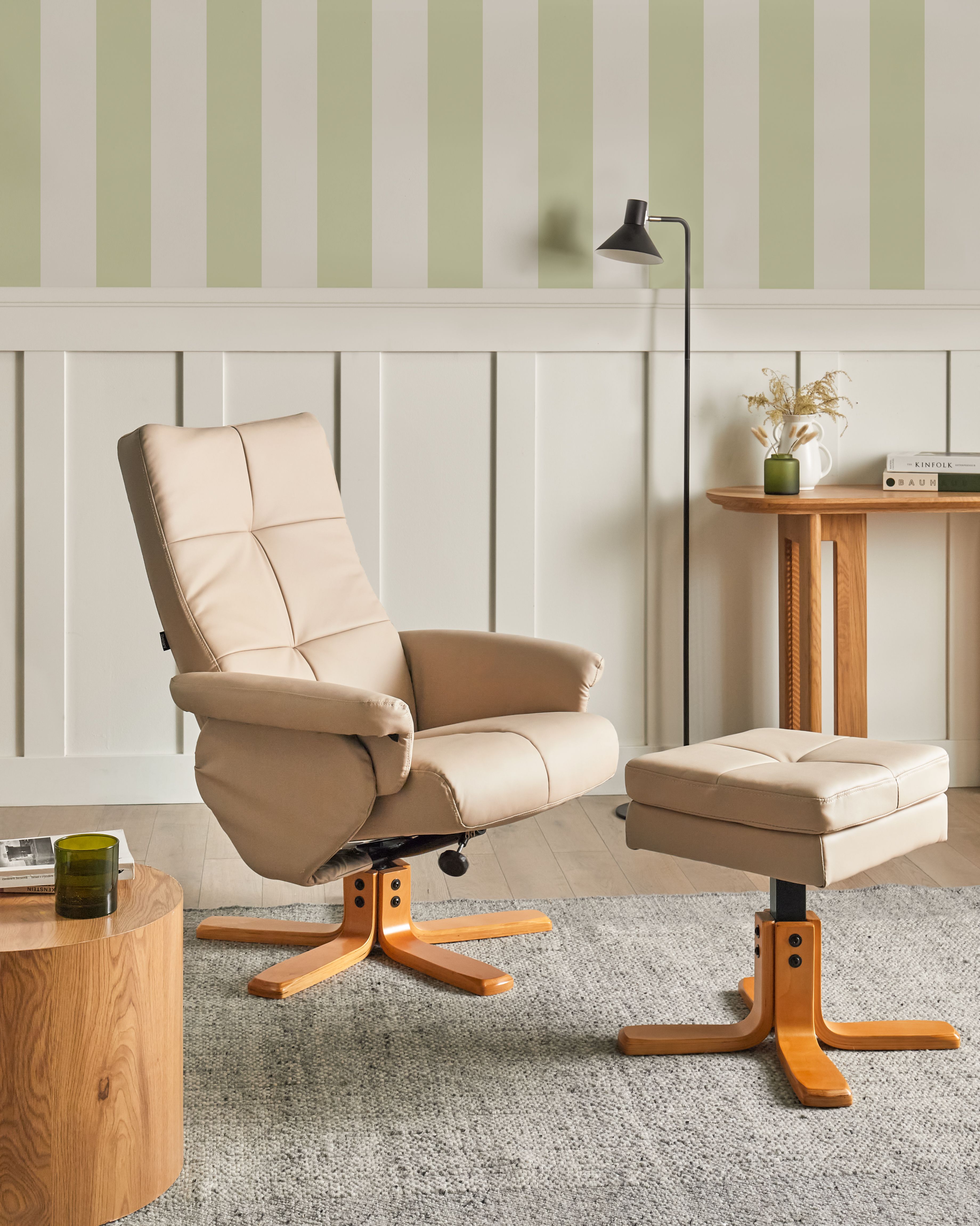 Recliner Chair EPSE with Footstool Faux Leather Beige