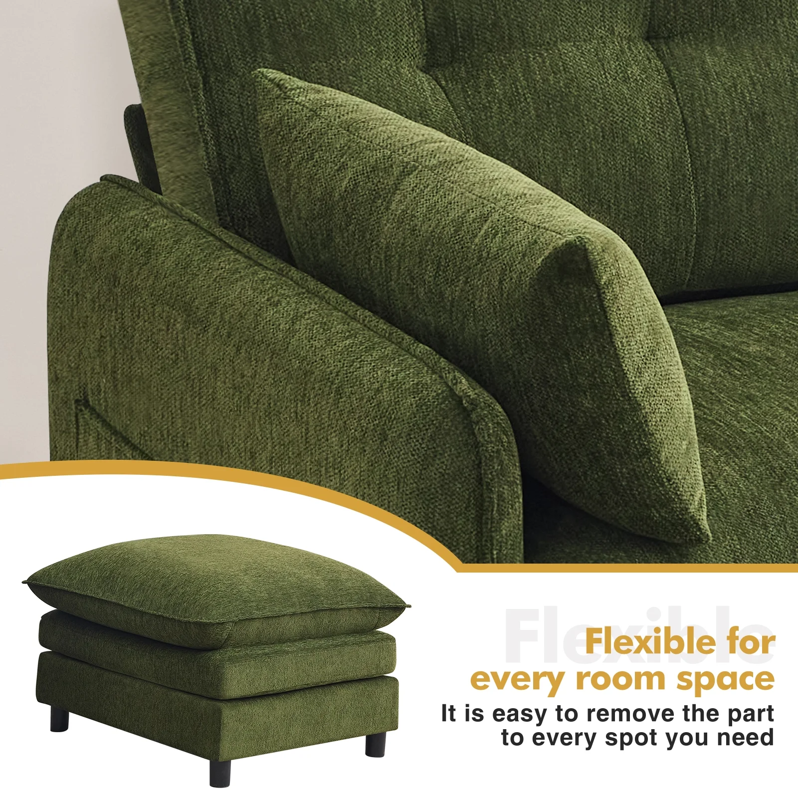 Aemeios Upholstered Chenille OversizedAccent Armchairs with Ottoman and Side Pocket, Cream - Image 8