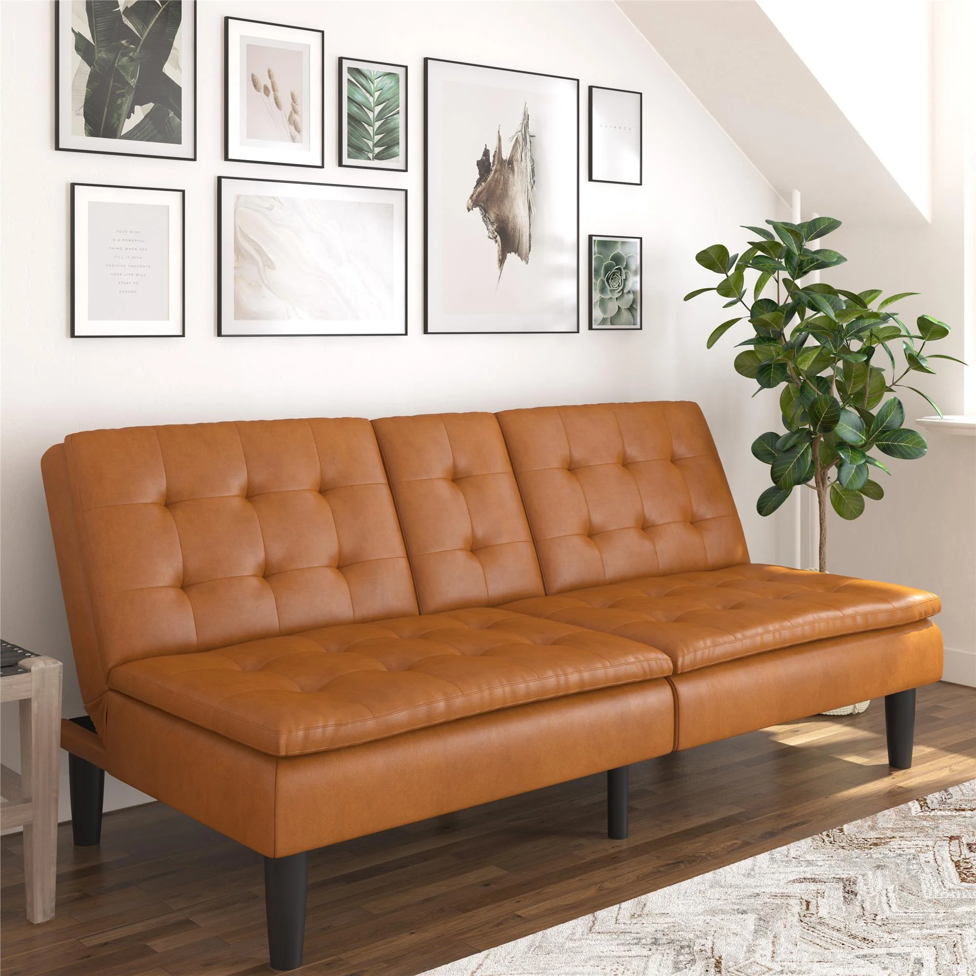 Mainstays Memory Foam 71.5" Futon with Cupholder and USB, Black Faux Leather - Image 30