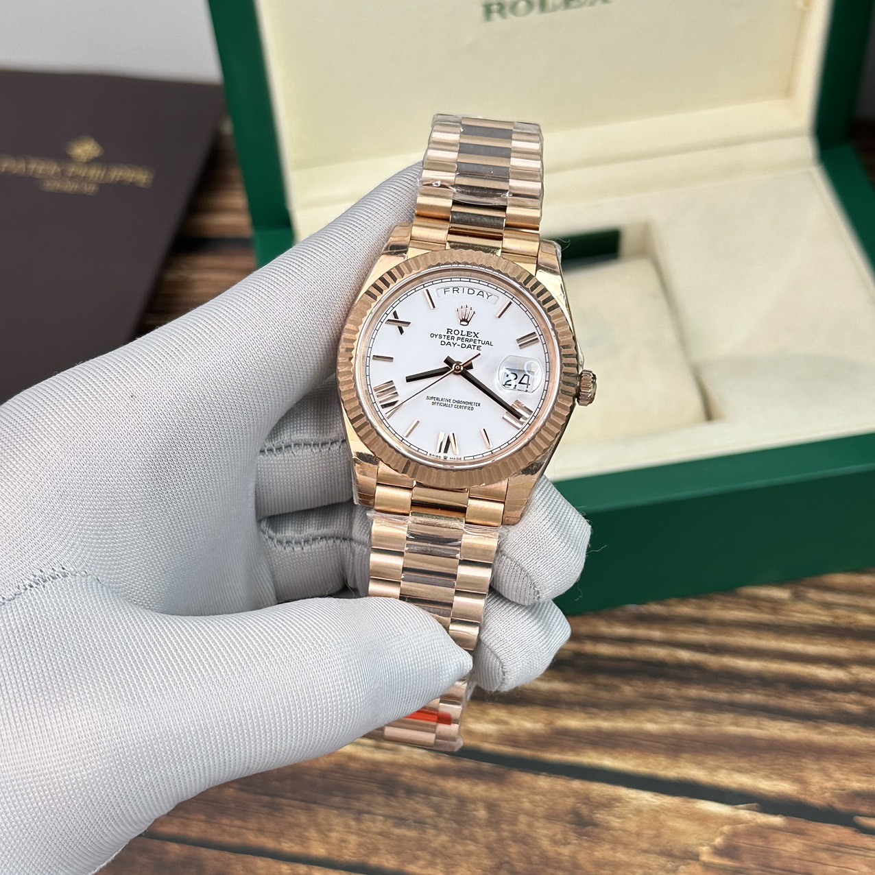 Rolex Replica 1:1 Watch Day-Date Rose Gold White Dial EW Factory 40mm - Elite Watch Atelier