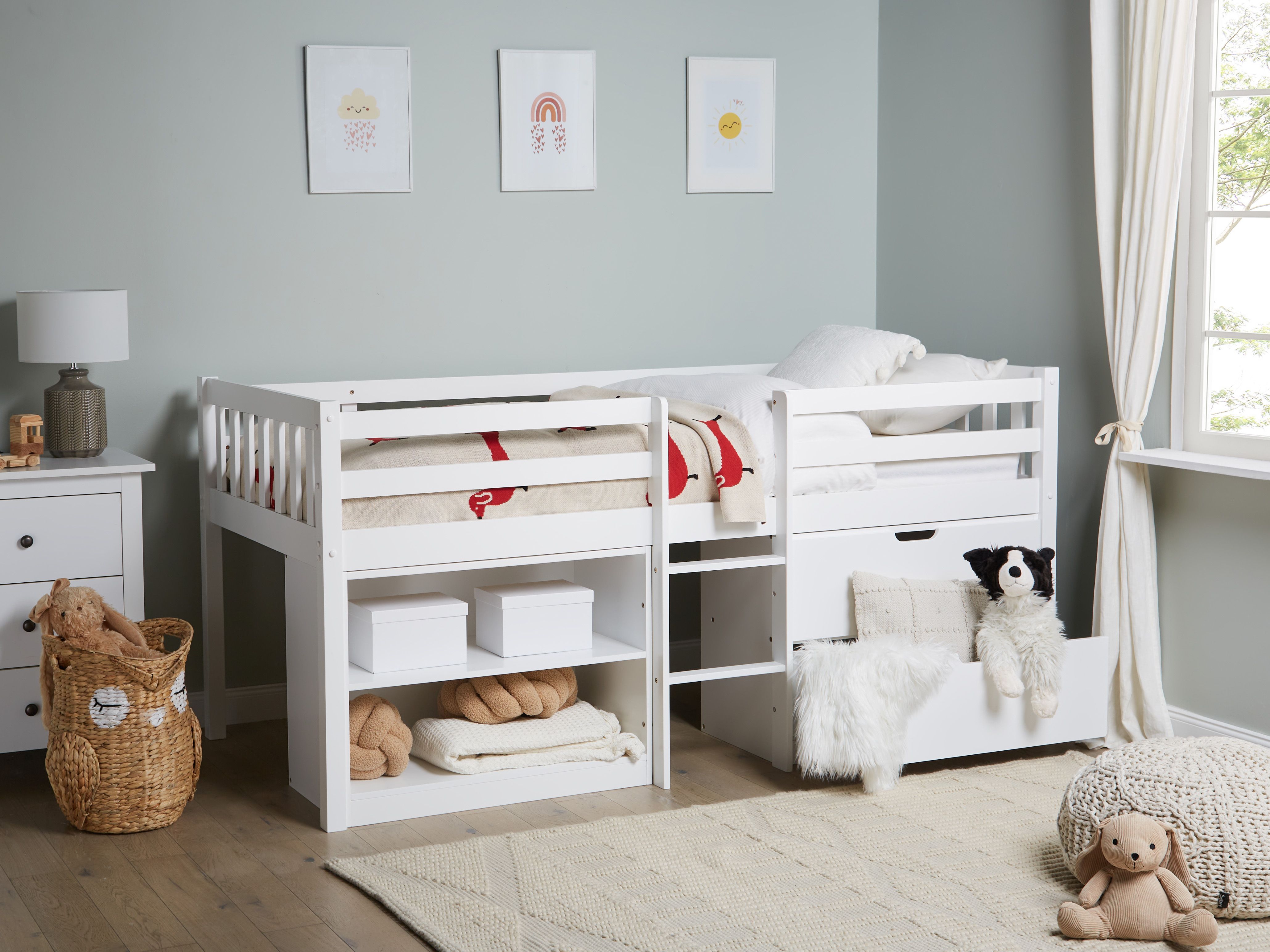 Mid Sleeper Bed Wood SUSVILLE 90 x 200 cm (EU Single) White