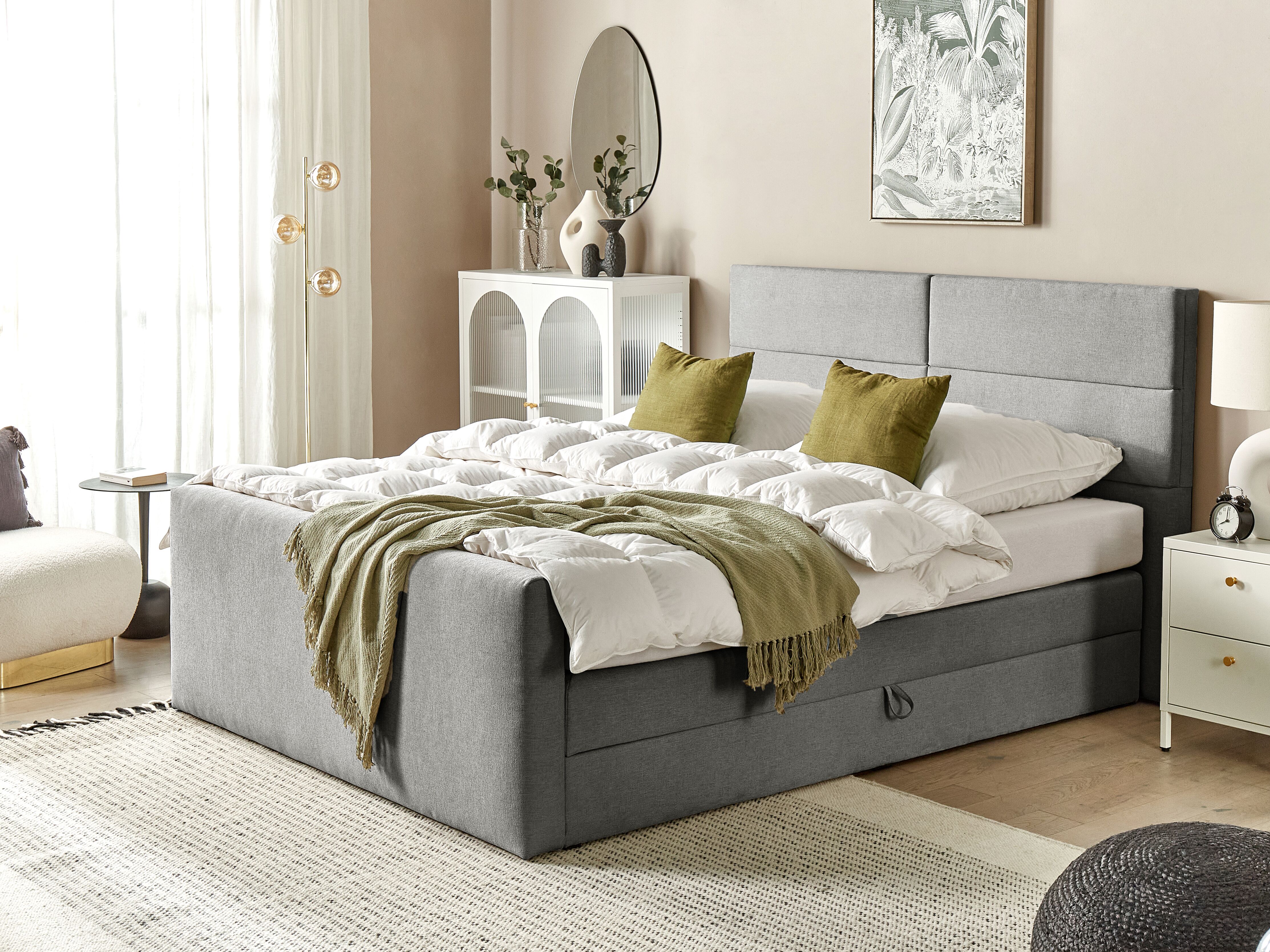 Divan Bed with Storage Fabric ARISTOCRAT 160 x 200 cm (EU King Size) Light Grey