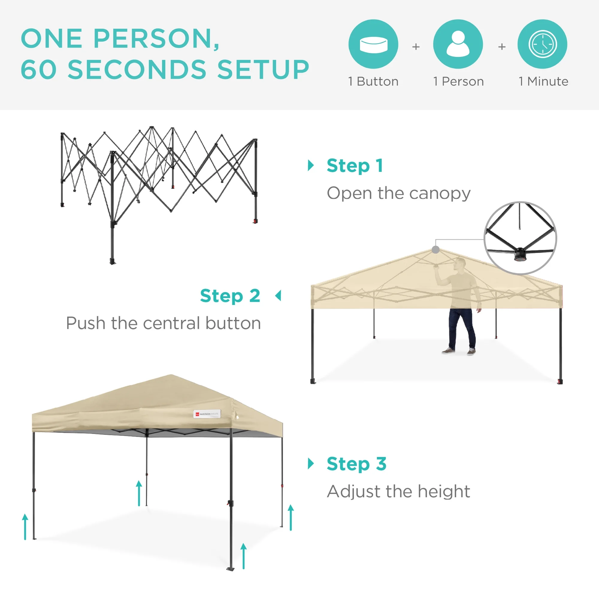 Best Choice Products 10x10ft Easy Setup Pop Up Canopy w/ 1-Button Setup, Wheeled Case, 4 Weight Bags - White - Image 93