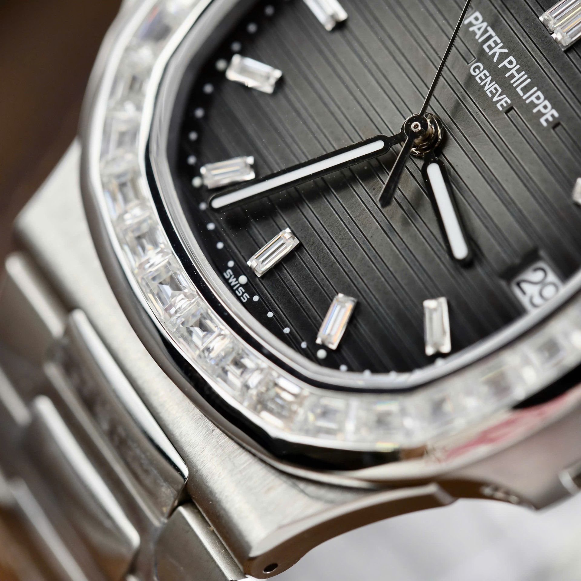Patek Philippe Nautilus 5723 Gray Dial Imitation Watches Diamonds Moissanite Baguette Custom 40mm - Top club