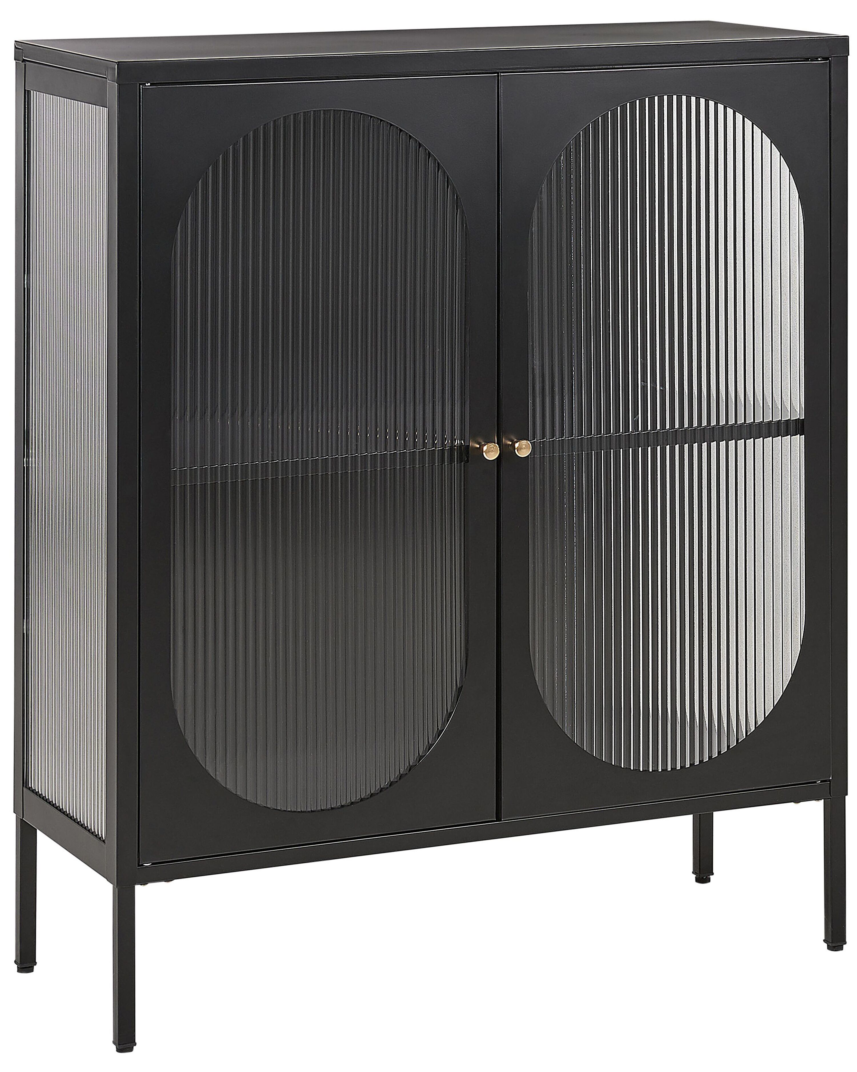 Glass Display Sideboard SARRE Metal 90 cm Black