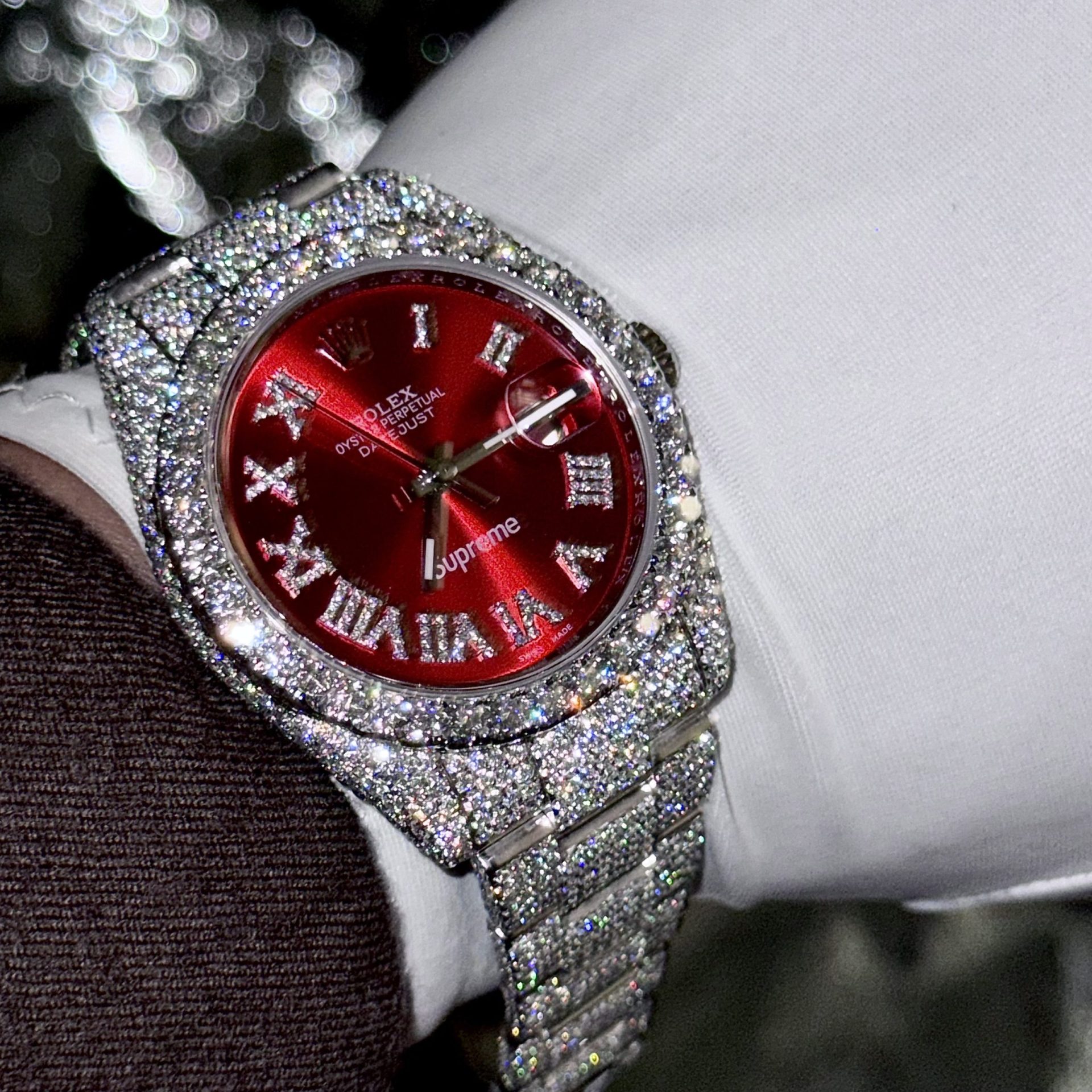 Rolex Best Replica Watch DateJust Supreme Custom Moissanite Diamonds Red Dial 41mm - Elite Watch Atelier