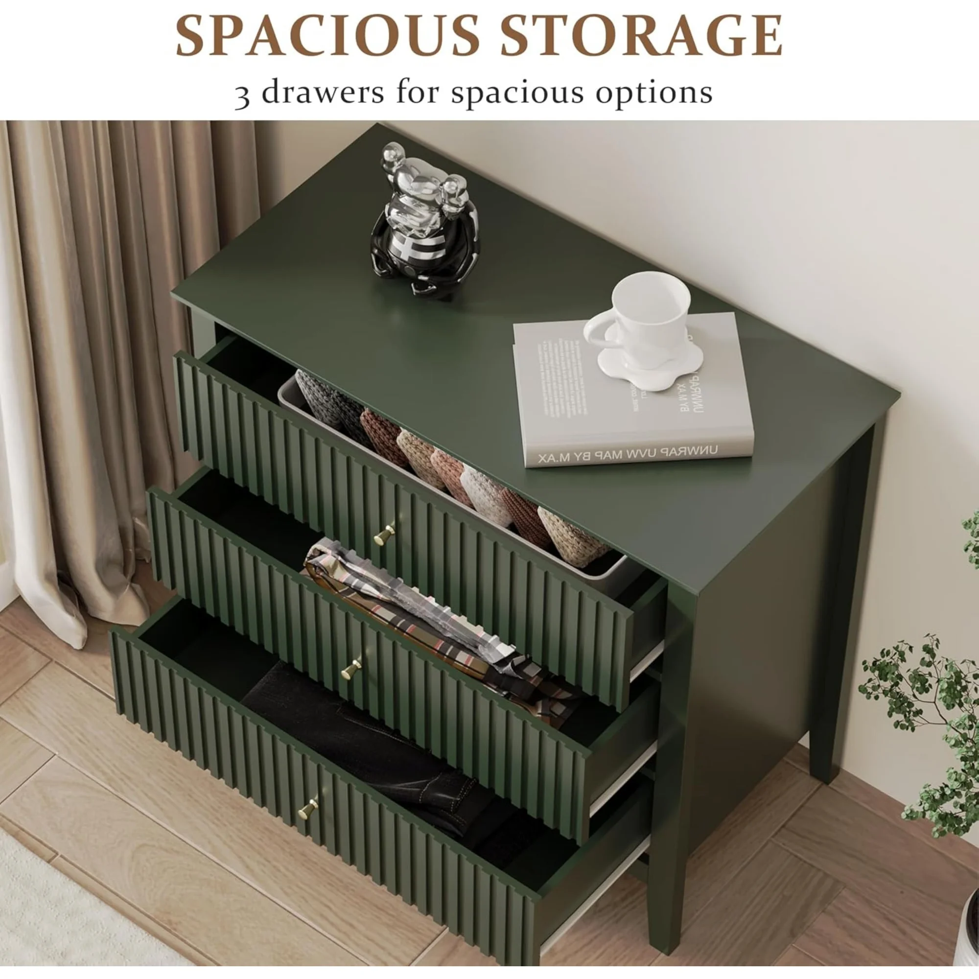 Heynemo Beige 6 Drawer Dresser, Fluted Modern Wood Chest - Image 48