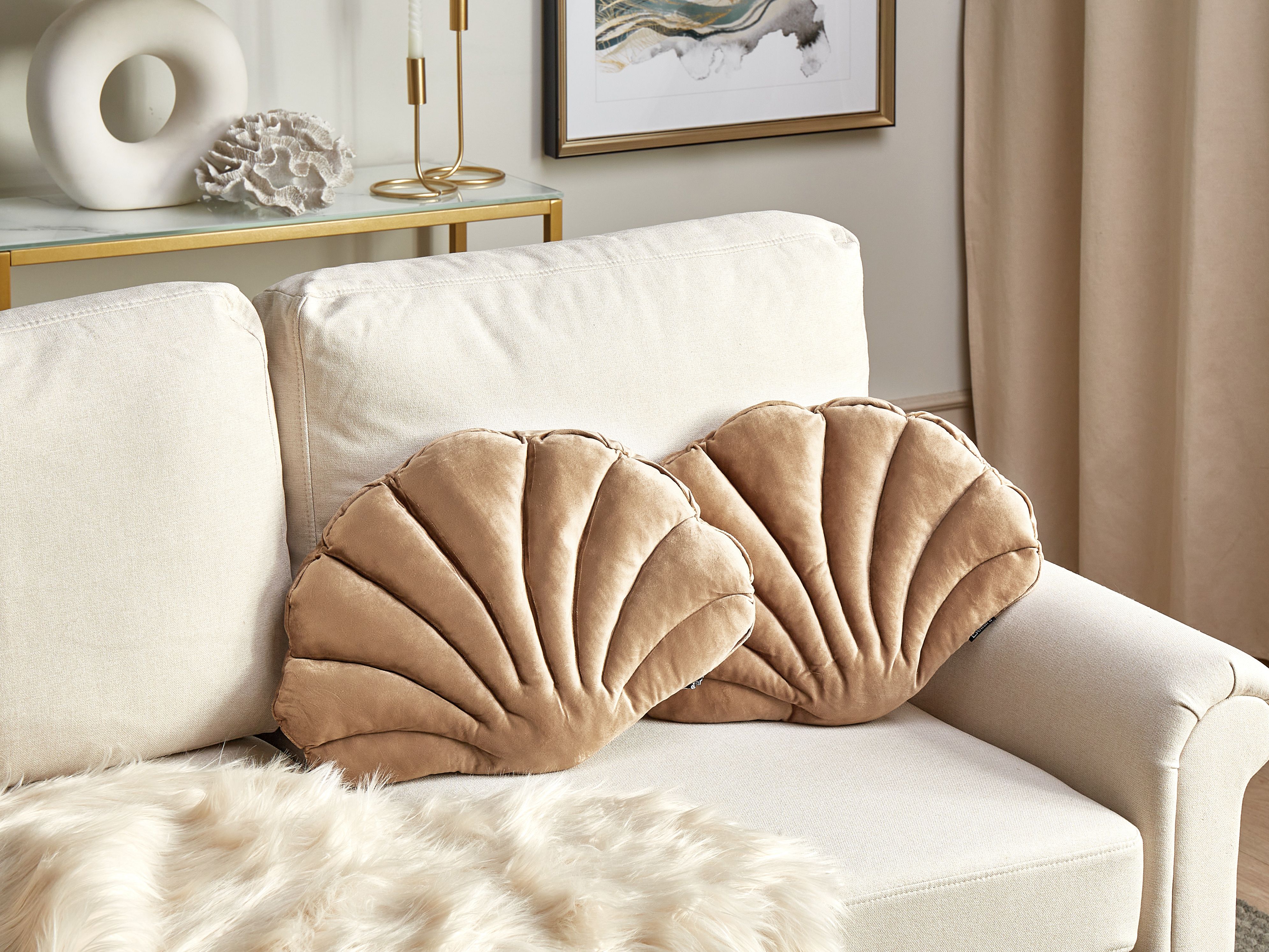 Set of 2 Decorative Cushions CONSOLIDA Velvet 47 x 35 cm Sand Beige Solid