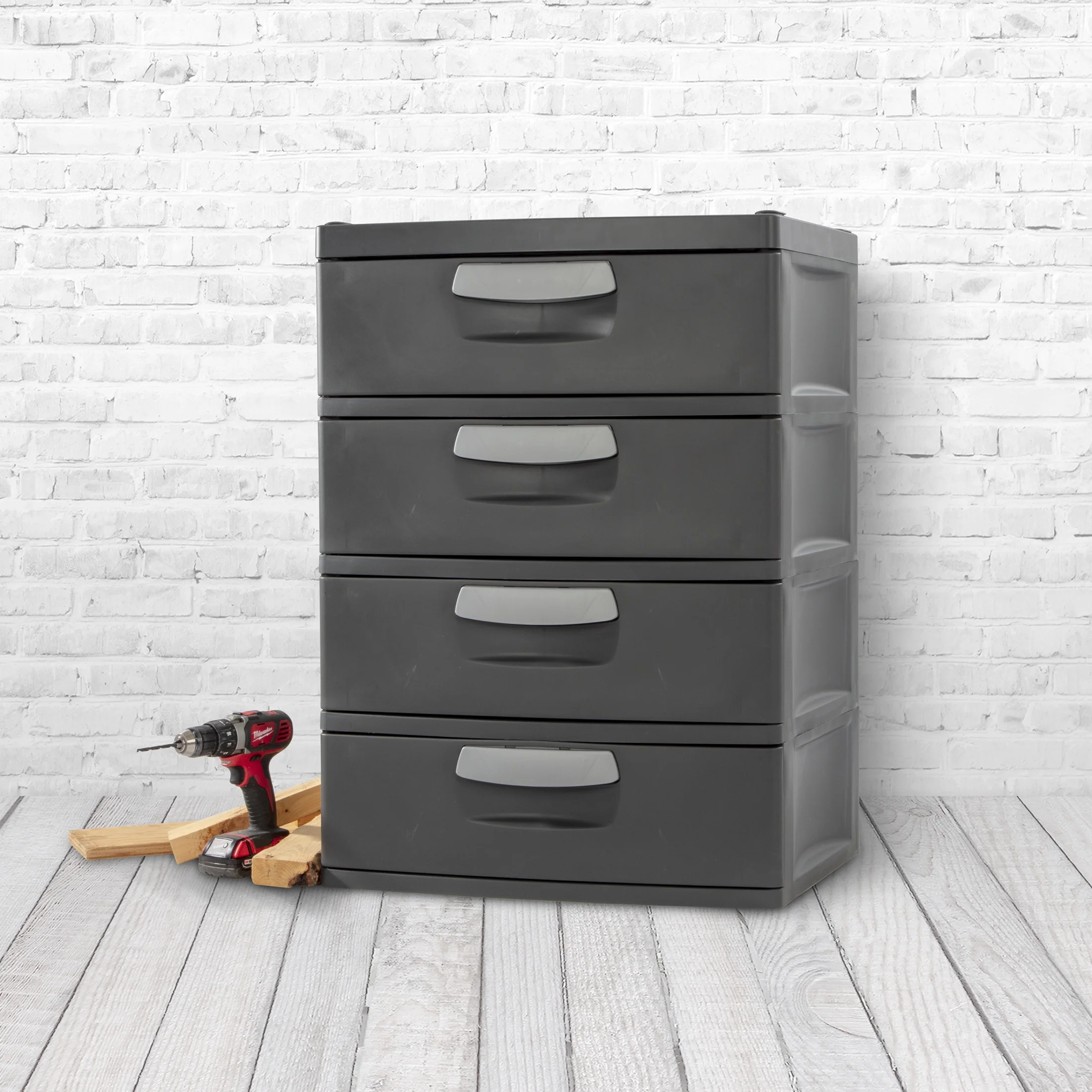Sterilite 4 Drawer Unit, Durable Plastic Storage Solution for Garages and Basements, Dark Gray - Image 5