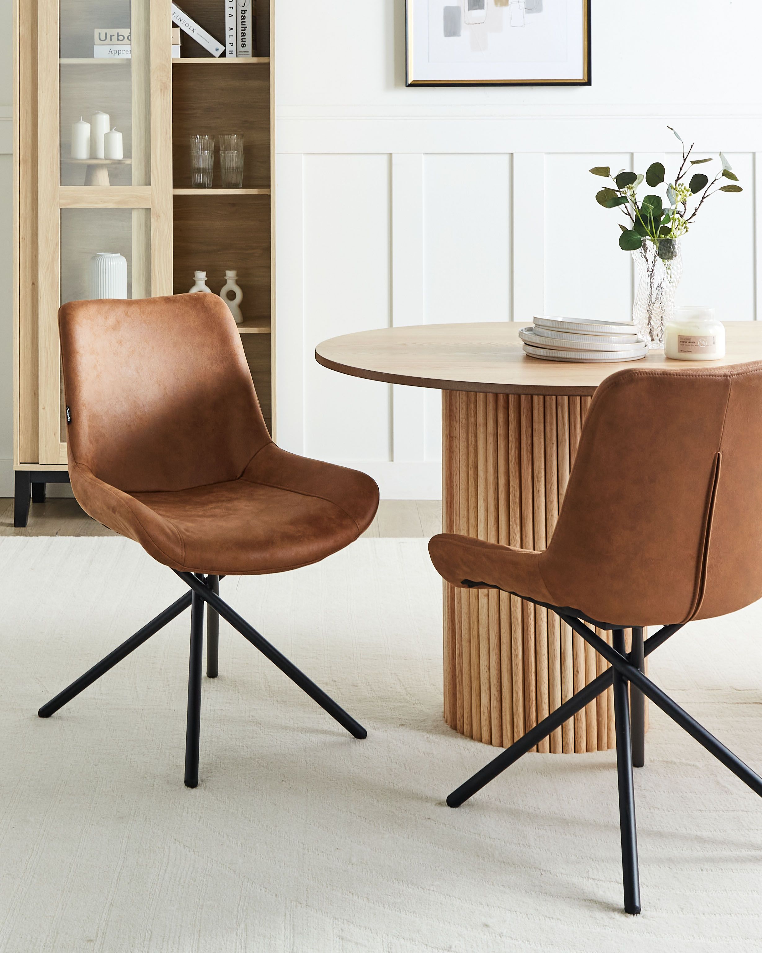 Set of 2 Dining Chairs HAILEY Faux Suede Golden Brown