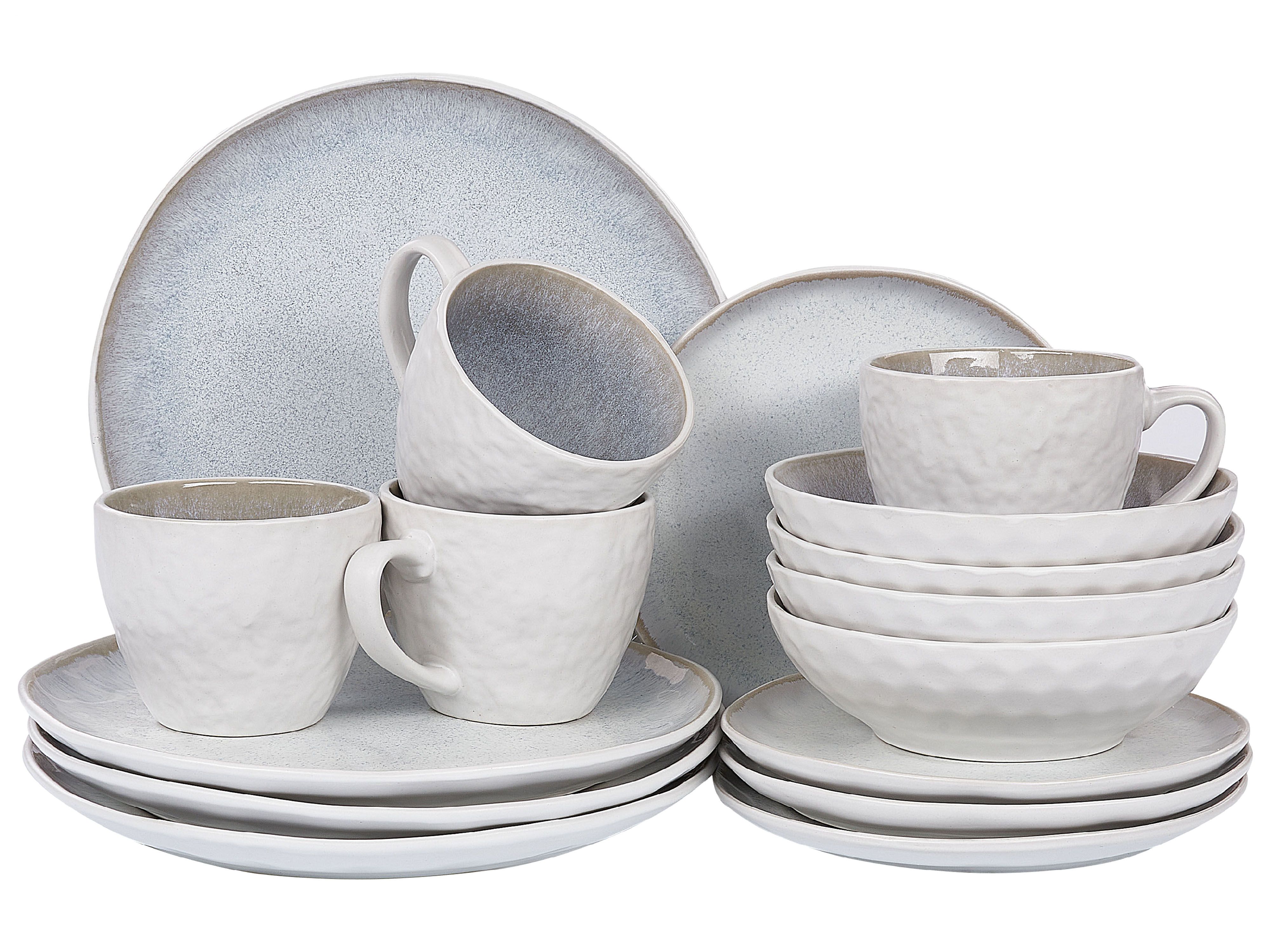 Set of 16 Dinnerware SESAME Stoneware Light Grey