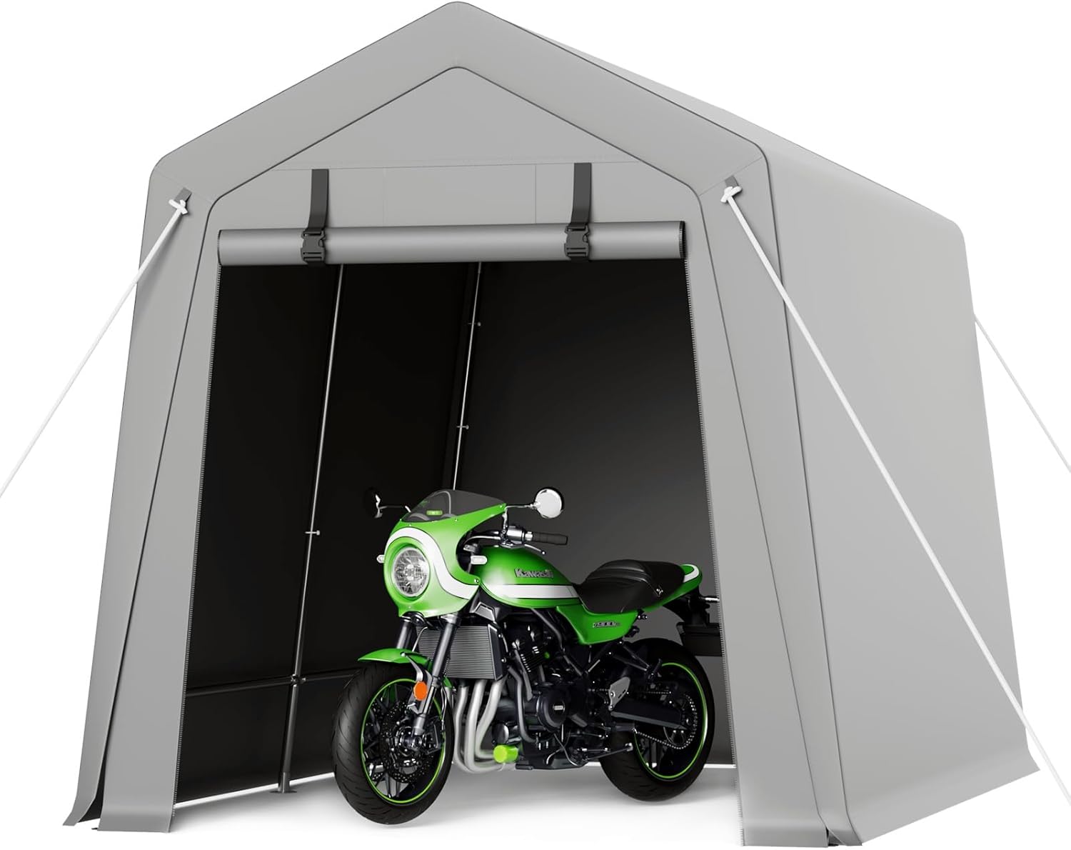 GarveeLife 7 x 10 ft Carport Storage Shed, Portable Garage with Roll-up Zipper Door, Heavy Duty Waterproof Tarp, Storage for Motorcycle, Bike, Firewood, Garden Tools