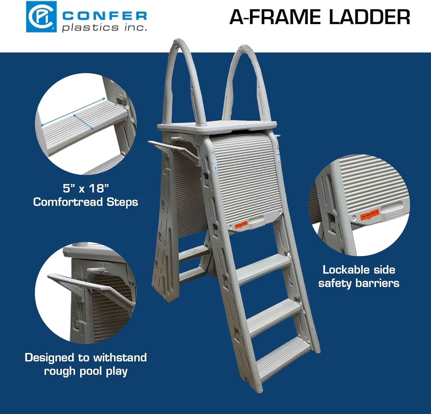 Confer Plastics Above Ground Pool Roll-Guard Safety Ladder, Adjustable - 7200 - Image 6 Confer Plastics Above Ground Pool Roll-Guard Safety Ladder, Adjustable - 7200 - Image 6
