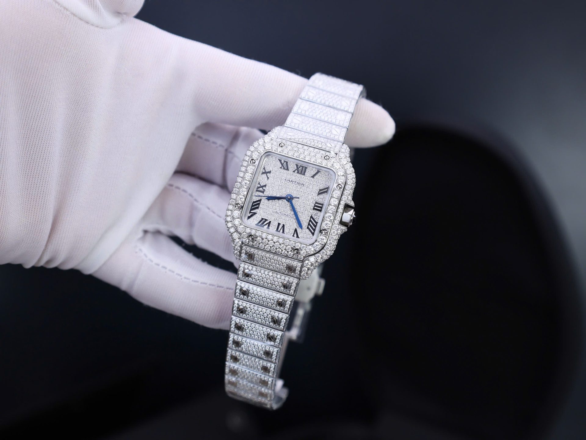 Cartier Santos Custom With Full Diamond Moissanite Hong Kong 35mm - Top club
