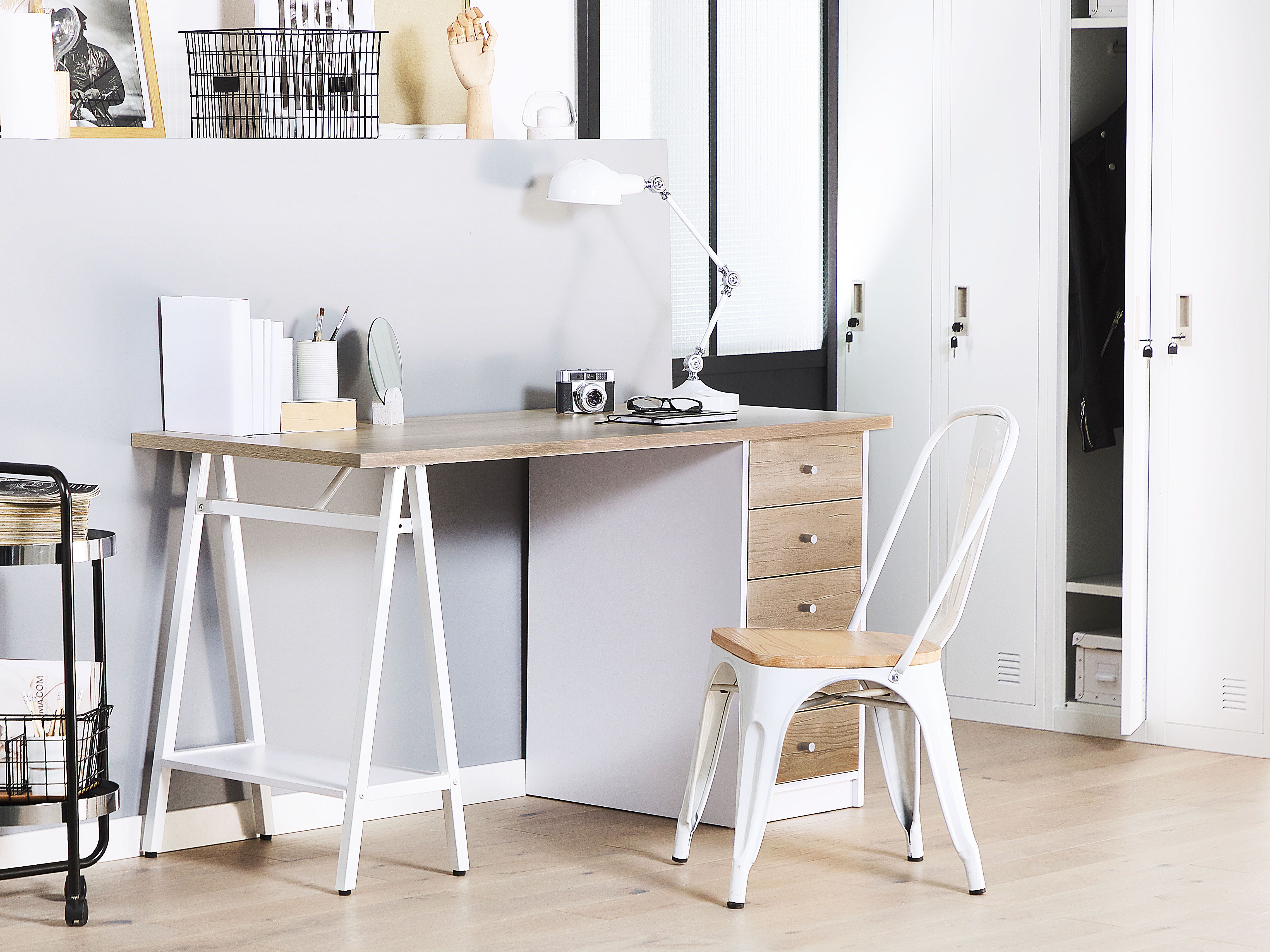 Home Office Desk HEBER Brown/ White 140 cm 60 cm with Drawers