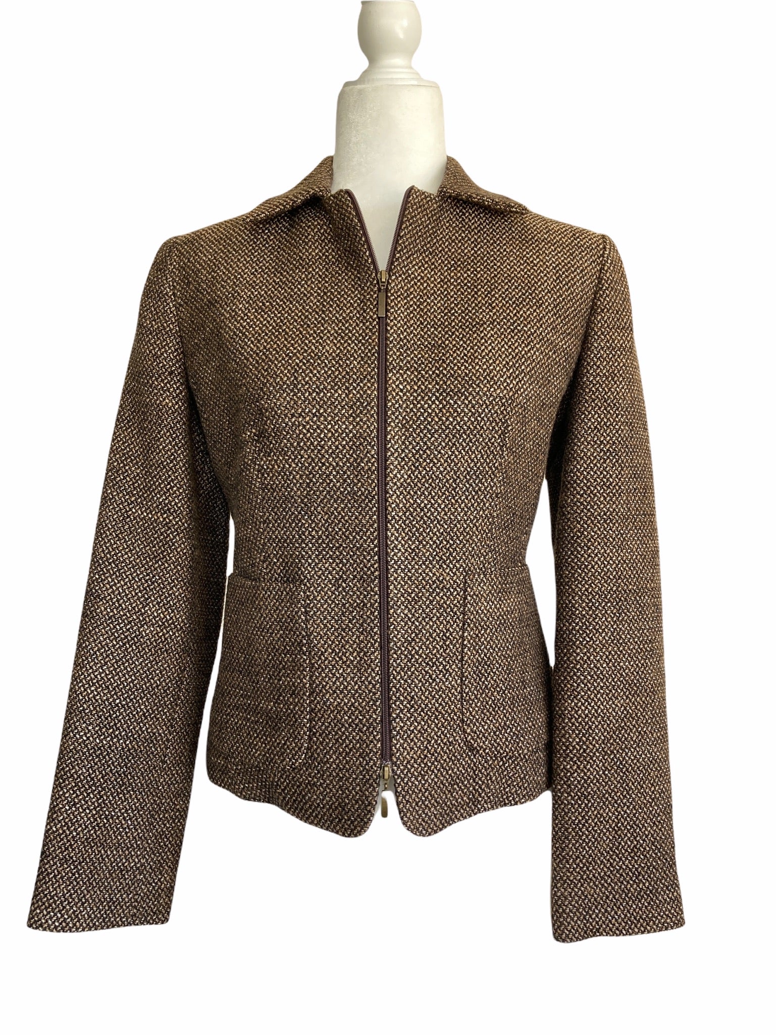 Nivola Brown Tweed Zipper Blazer, M